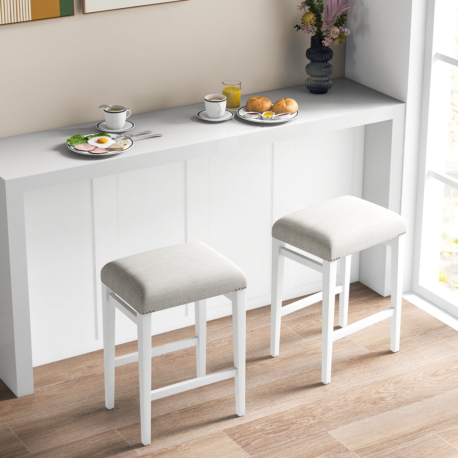 2 Pieces 29.5 Inch Backless Barstools with Padded Seat Cushions-29.5 inches