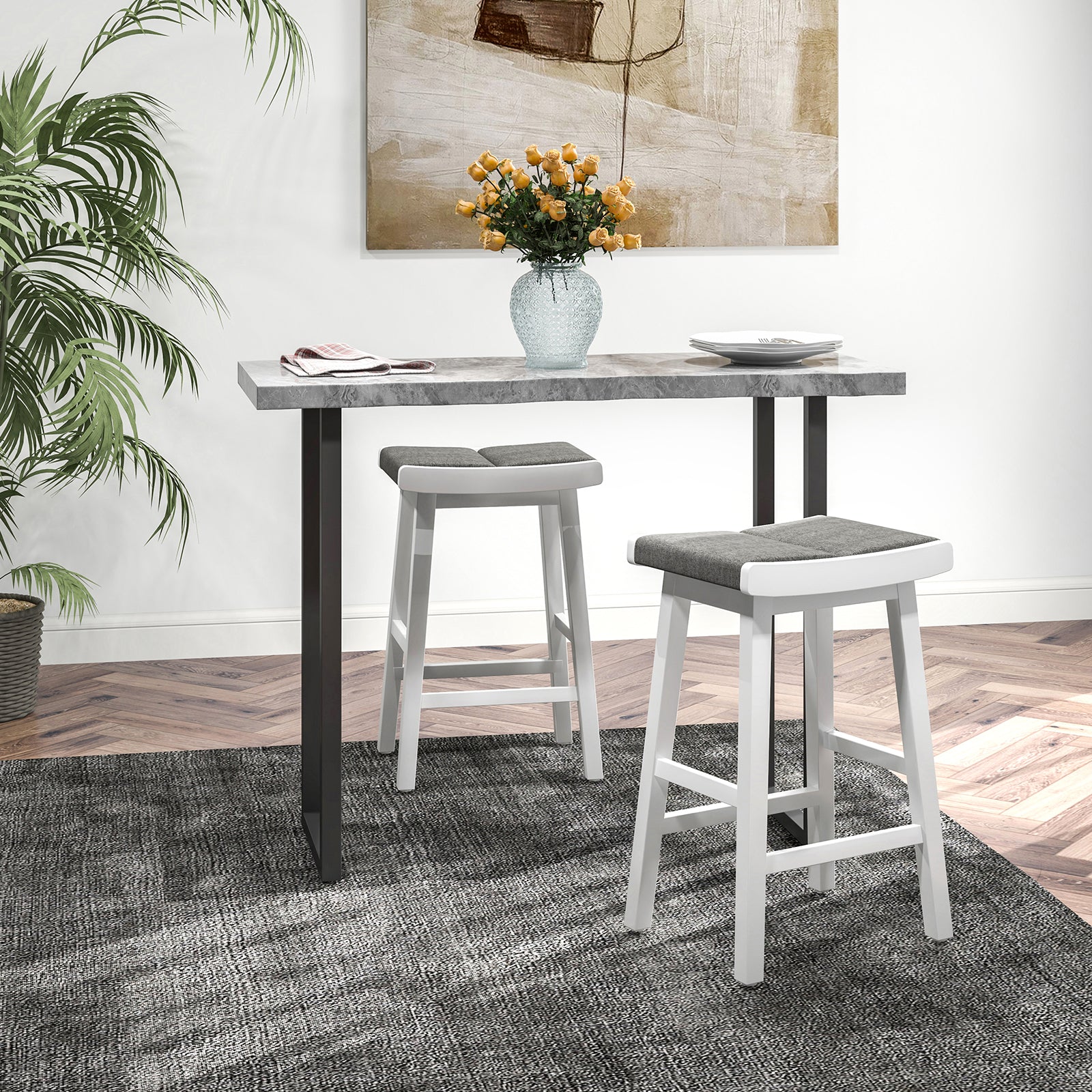 SUGIFT 2 Pieces 26 Inch Upholstered Saddle Barstools with Padded Cushions