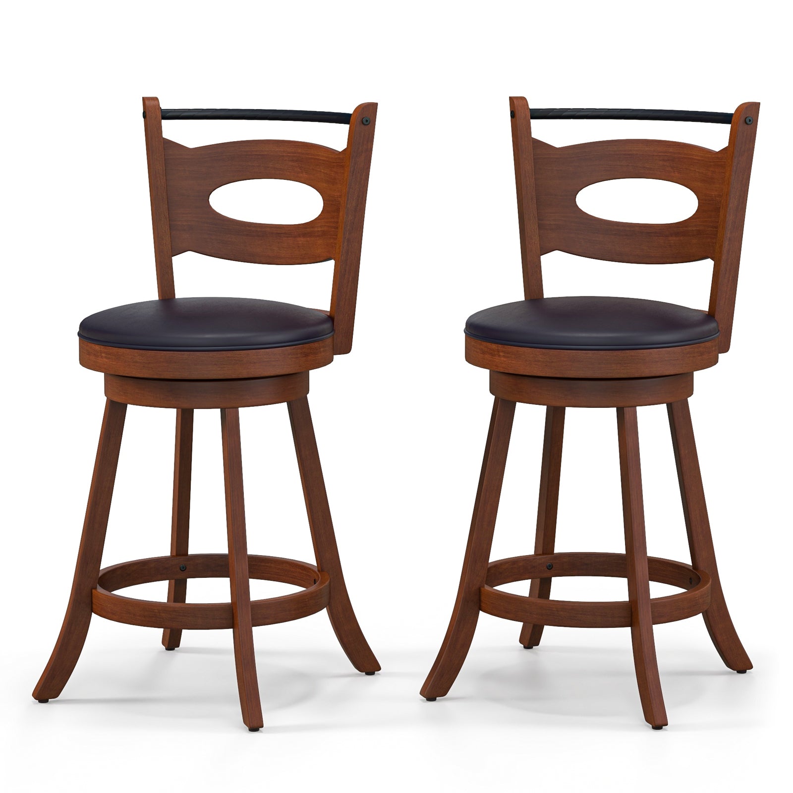 2 Pieces 24 inch Swivel Bar Stools with Curved Backrest and Seat Cushions