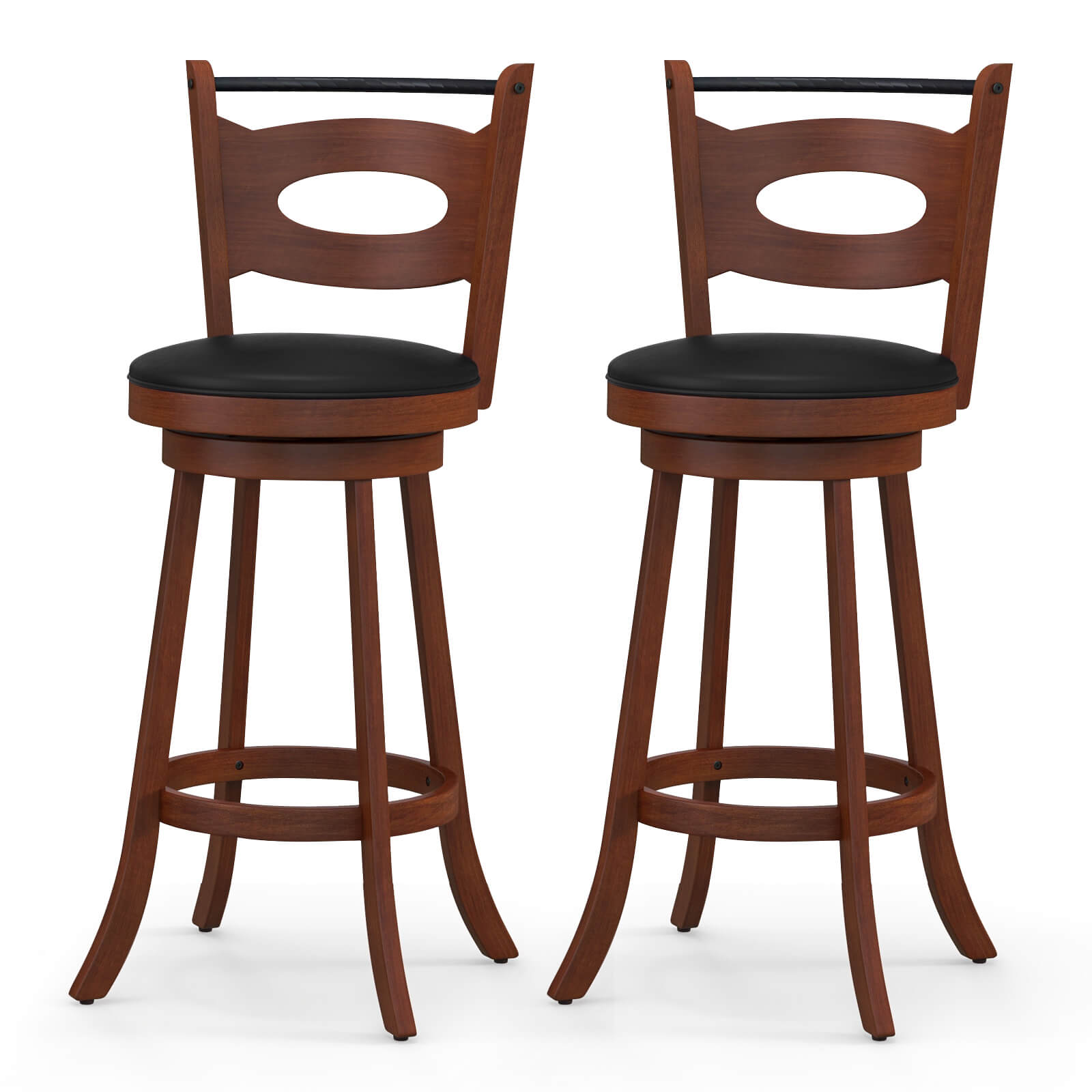 2 Pieces 29 inch Swivel Bar Stools with Curved Backrest and Seat Cushions
