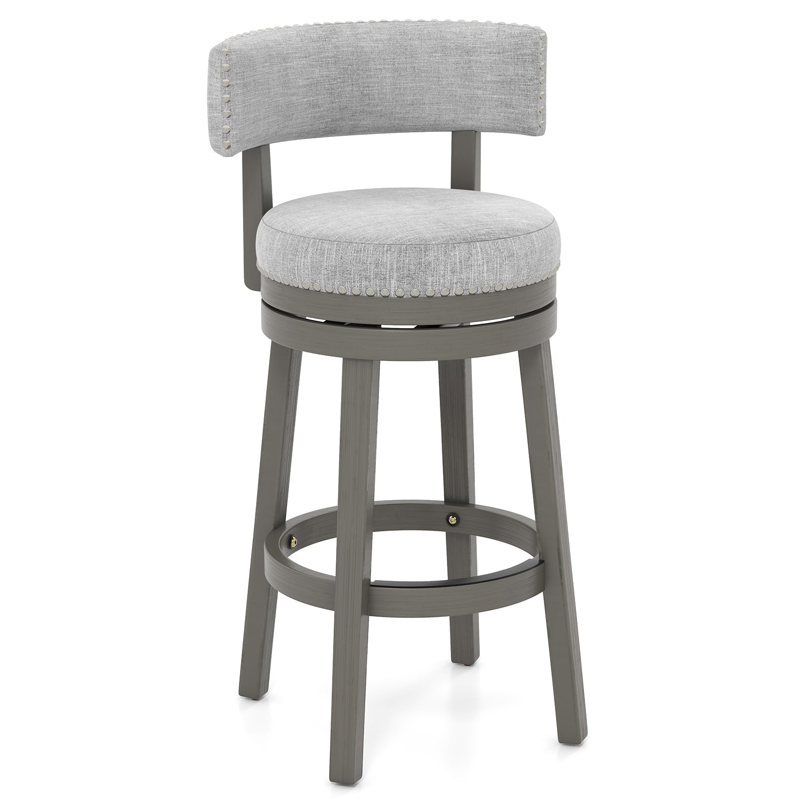 Swivel Bar Stool with Upholstered Back Seat and Footrest-31 inches