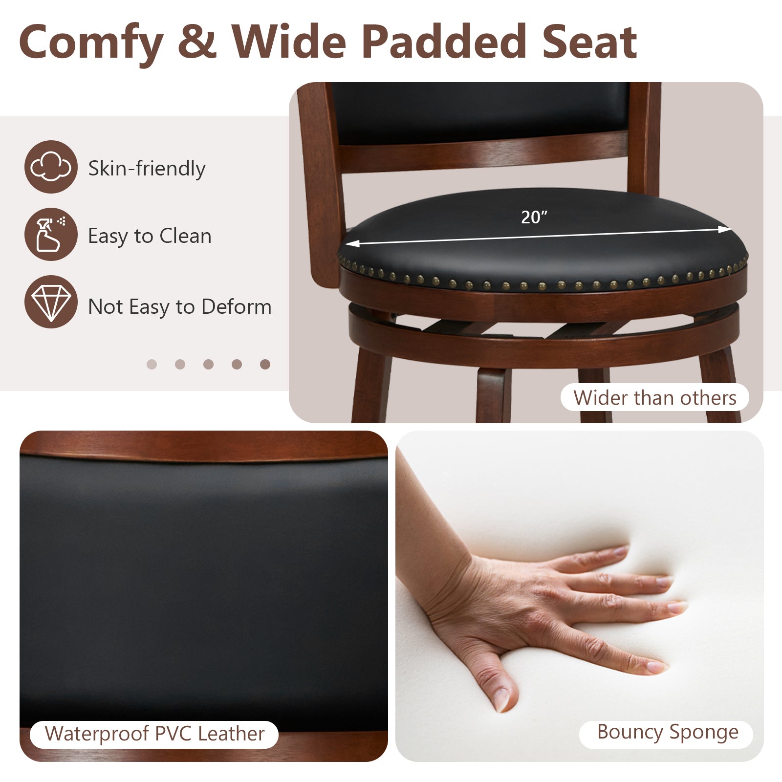 SUGIFT Swivel Bar Stools Set of 2 with 20 Inch Wider Cushioned Seat