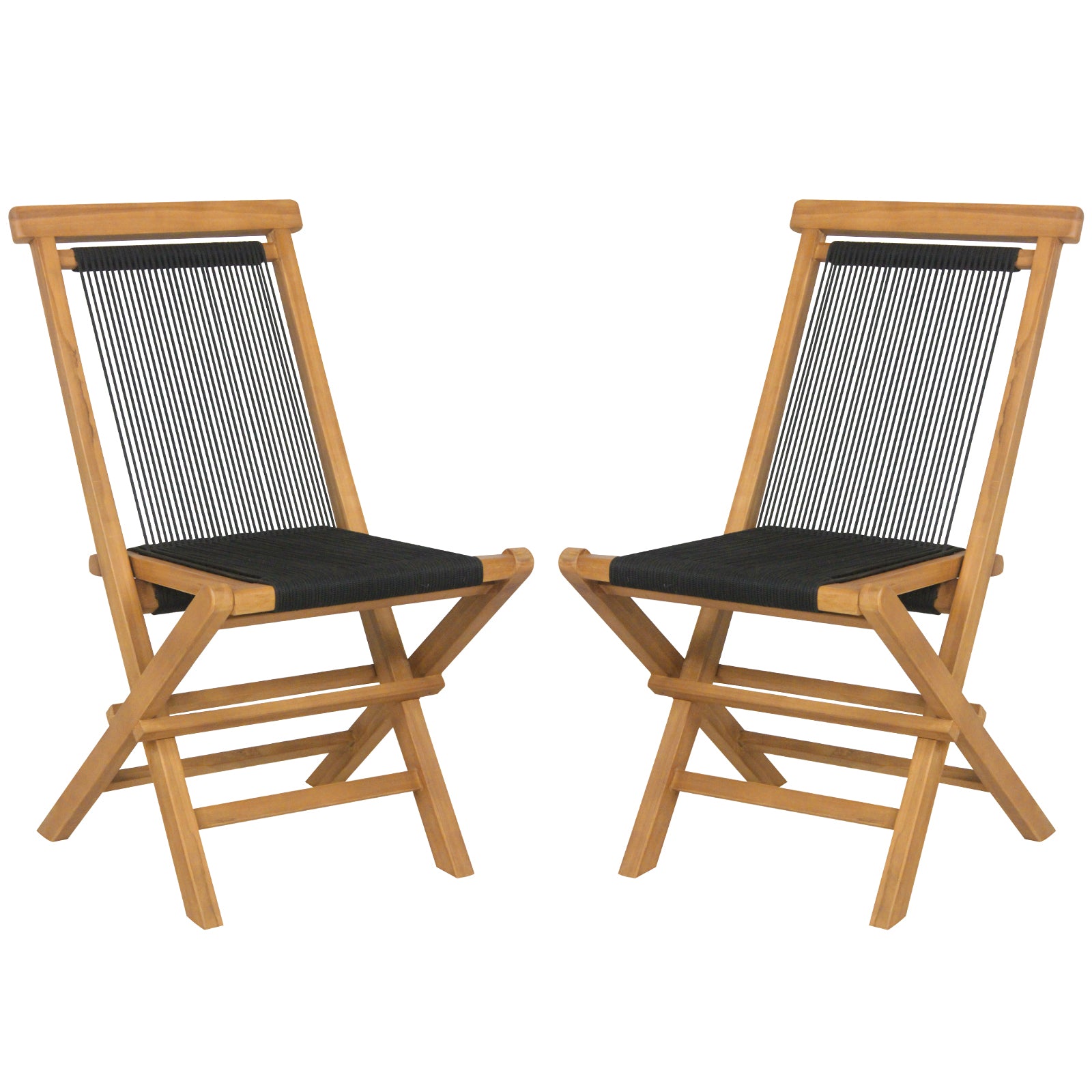 2 Piece Indonesia Teak Patio Folding Chairs with Woven Rope Seat and Back for Porch Backyard Poolside