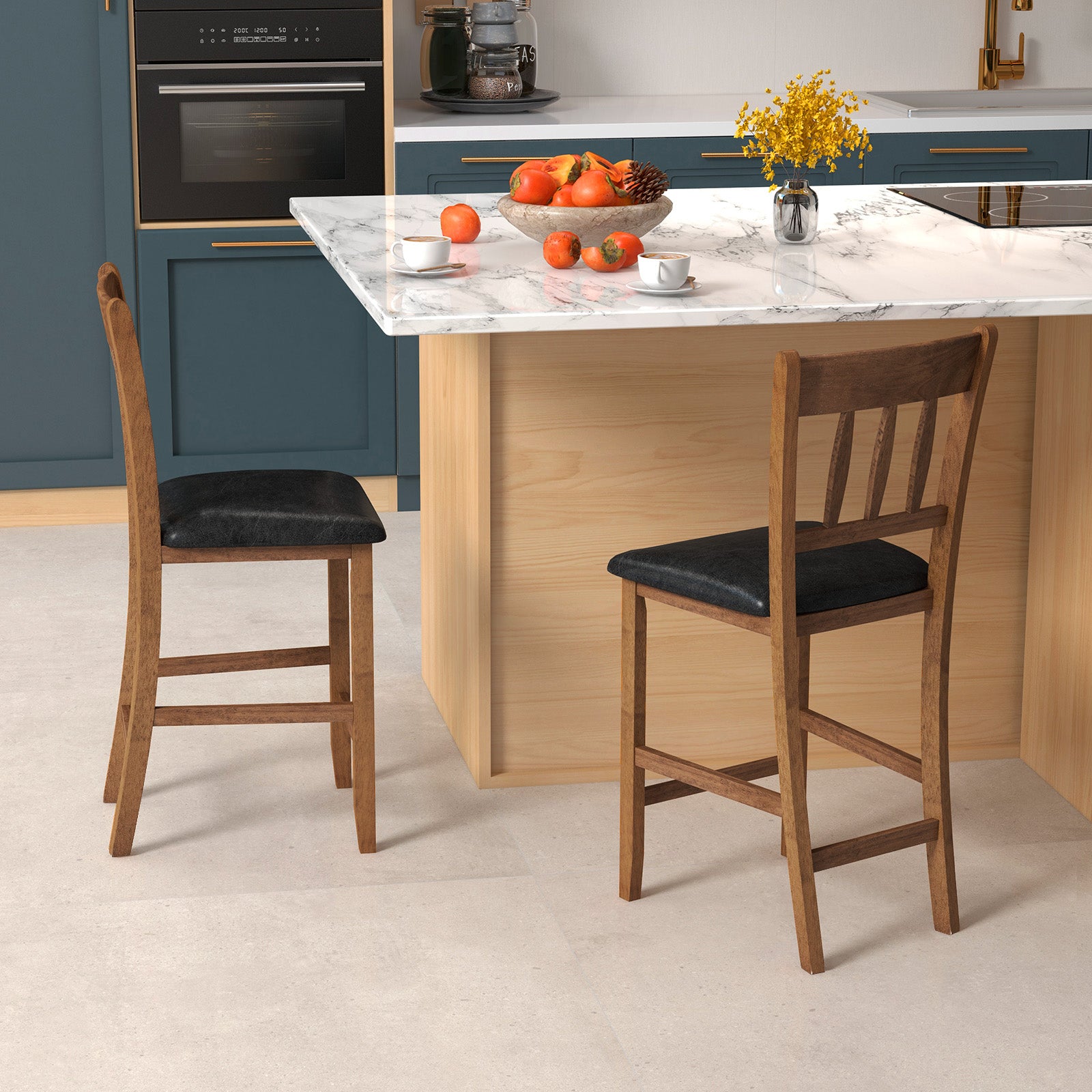 25.5 Inch Counter Height Bar Chair Set of 2 with Backrest Padded Seat