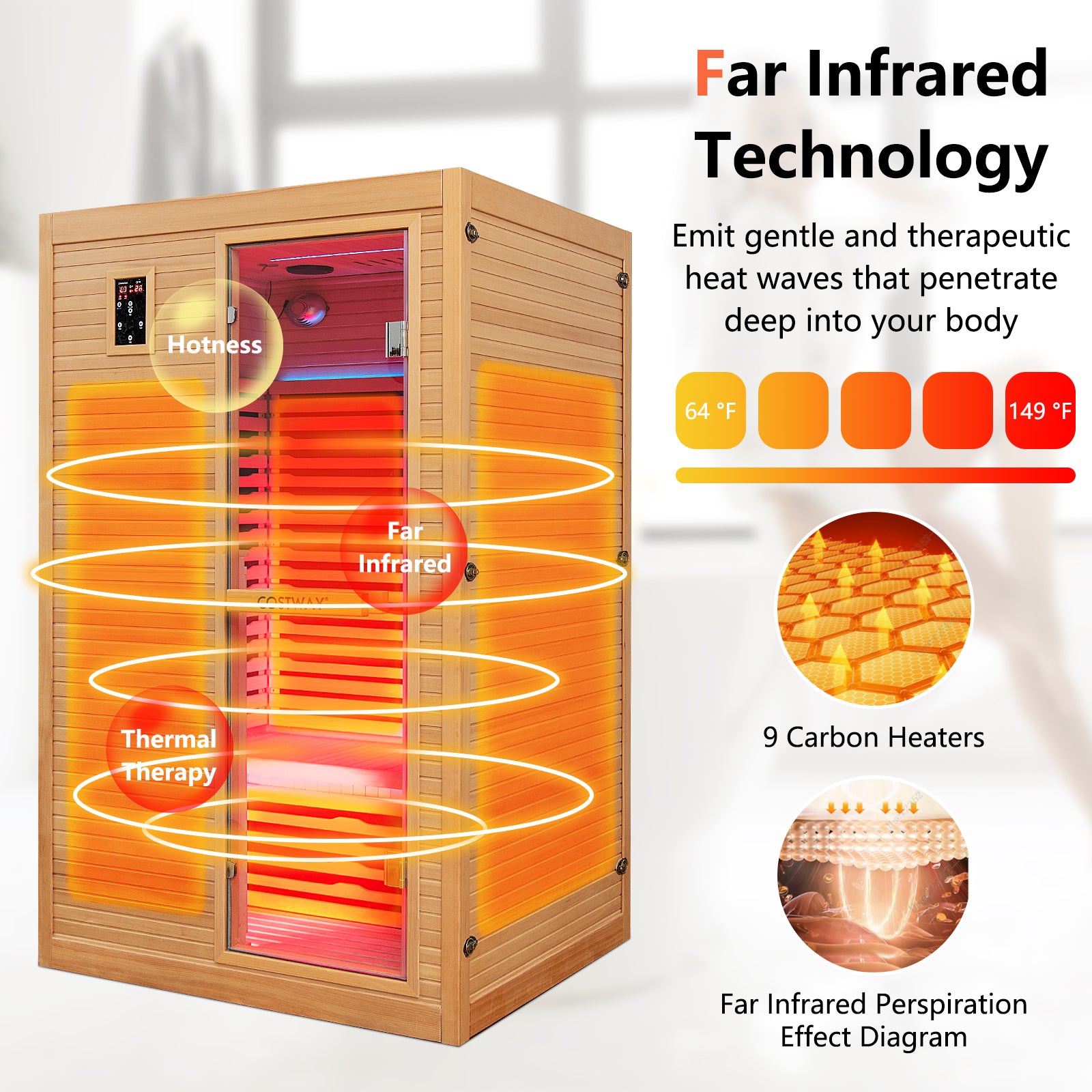 2024 New 2 People Far Infrared Wooden Sauna Room with Free Red Light Therapy