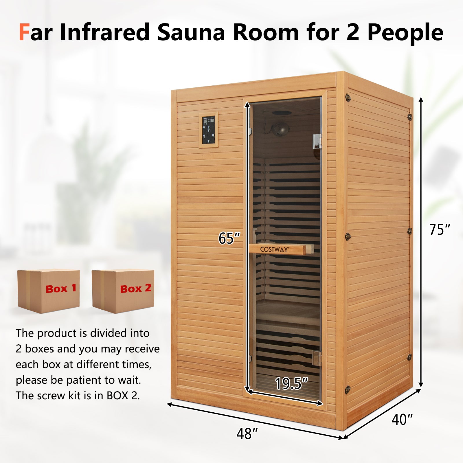 2024 New 2 People Far Infrared Wooden Sauna Room with Free Red Light Therapy