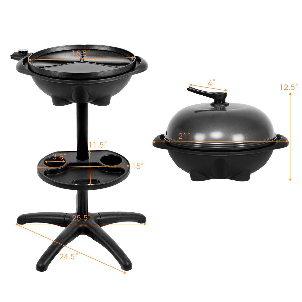1350 W Outdoor Electric BBQ Grill with Removable Stand