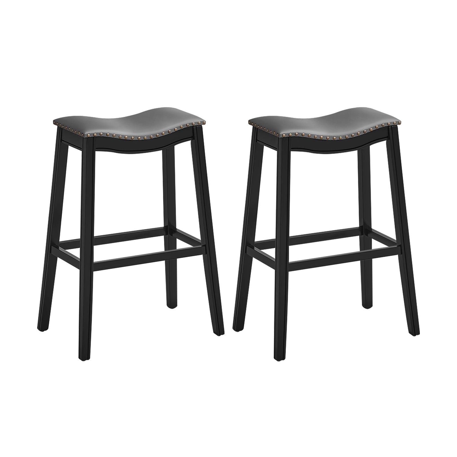 SUGIFT 29 Inch Set of 2 Backless Wood Nailhead Barstools with PVC Leather Seat