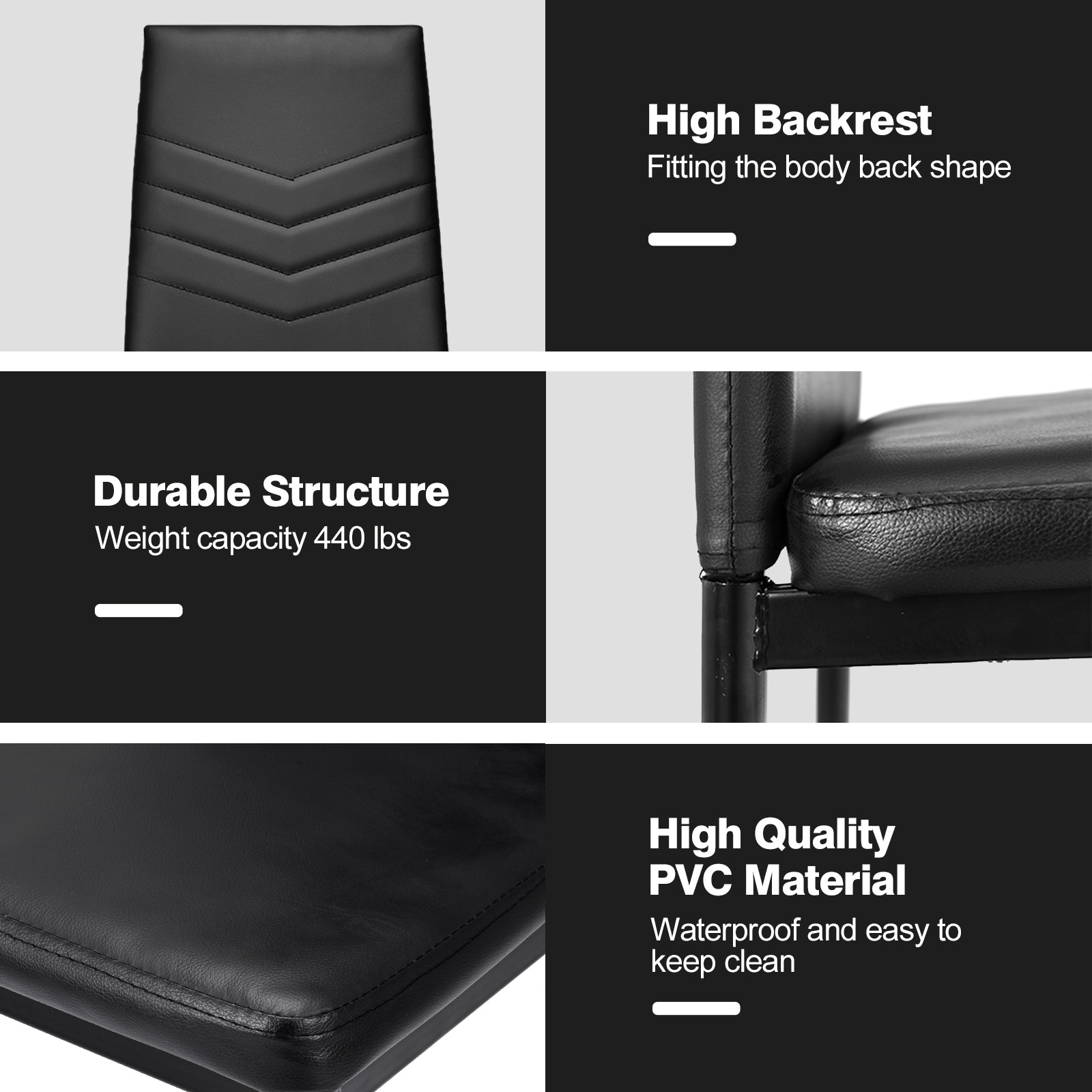 SUGIFT Set of 4 High Back Dining Chairs with PVC Leather and Non-Slip Feet Pads