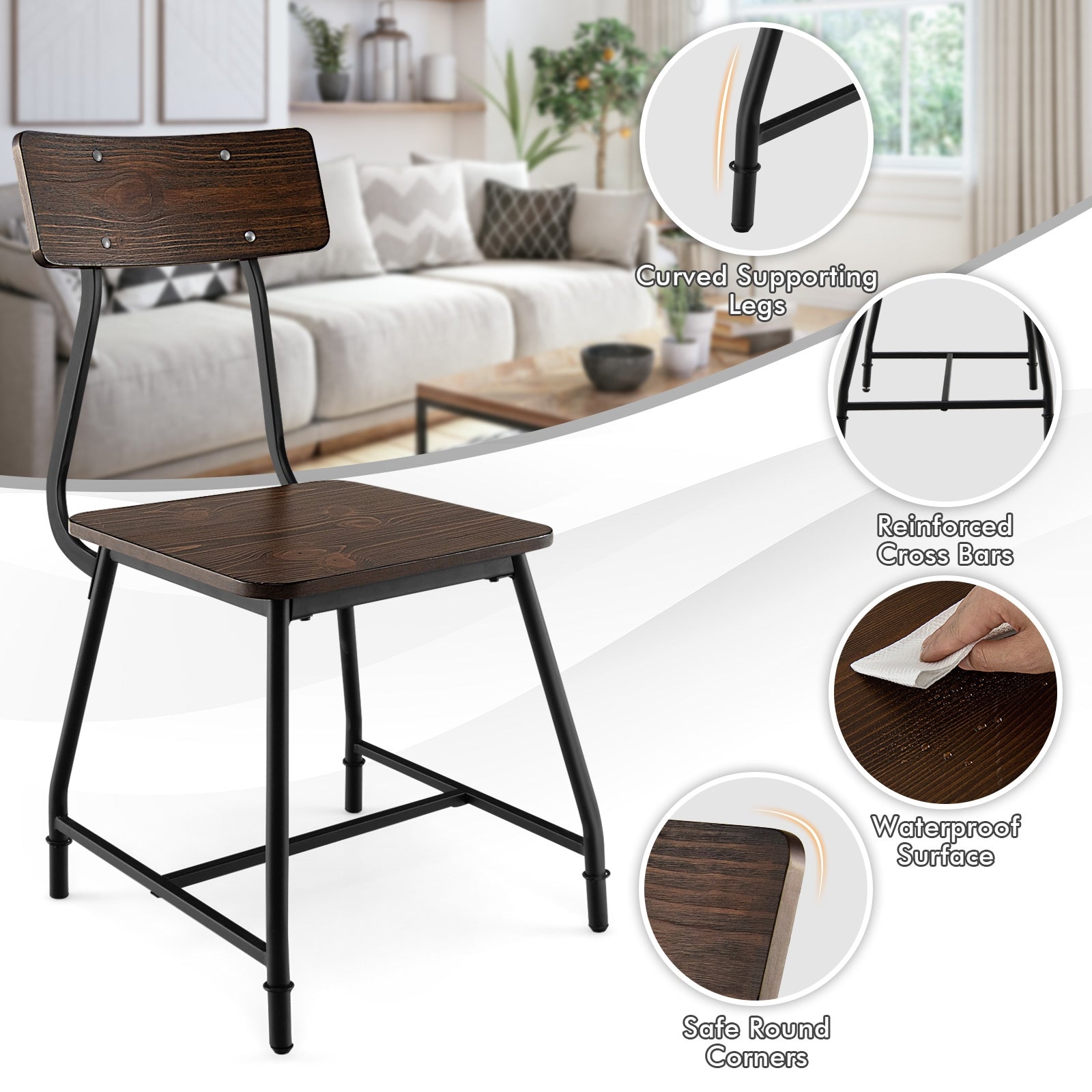 SUGIFT 2 Pieces Mid Century Modern Dining Chairs with Open Back