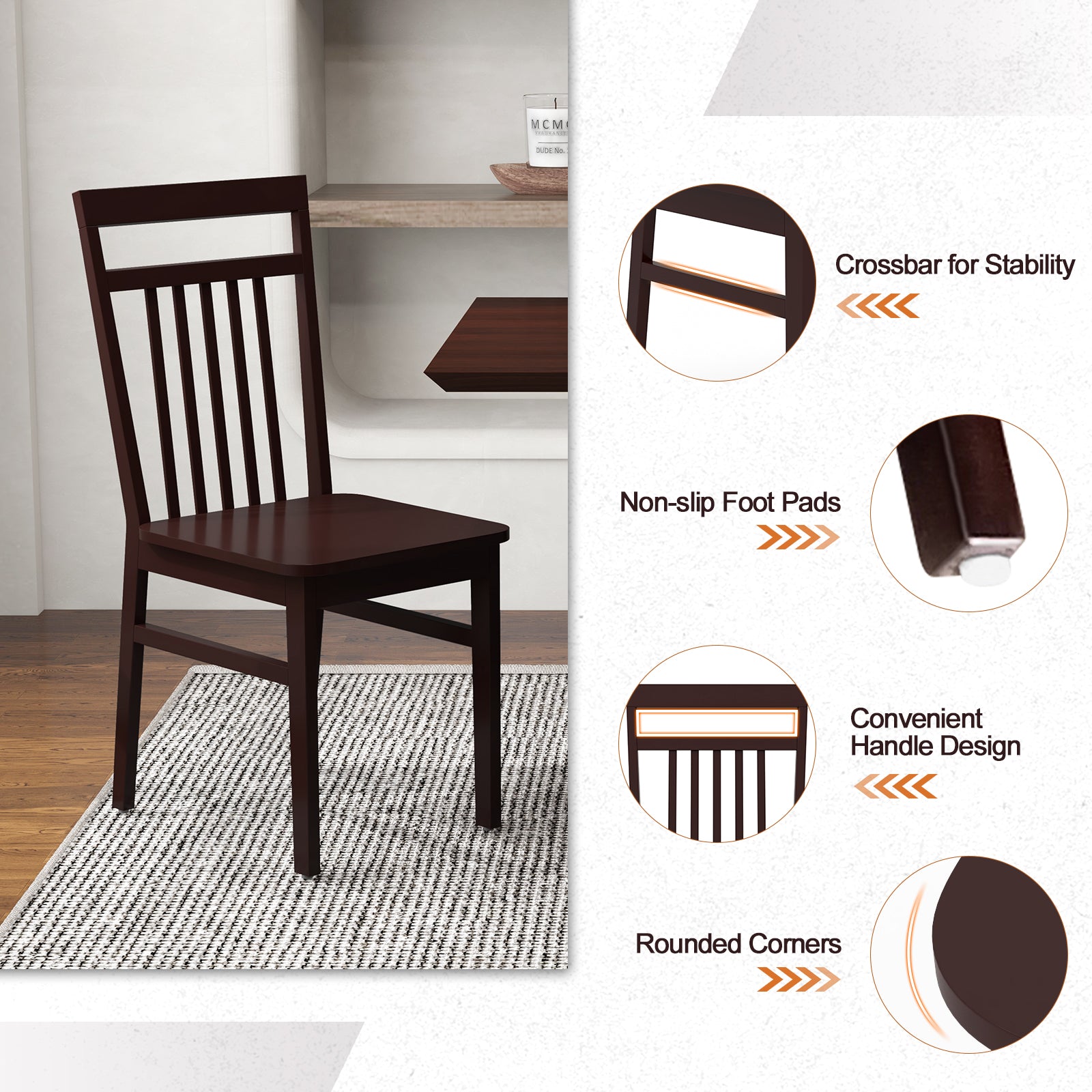 SUGIFT Set of 2 Farmhouse Dining Chair with Slanted High Backrest