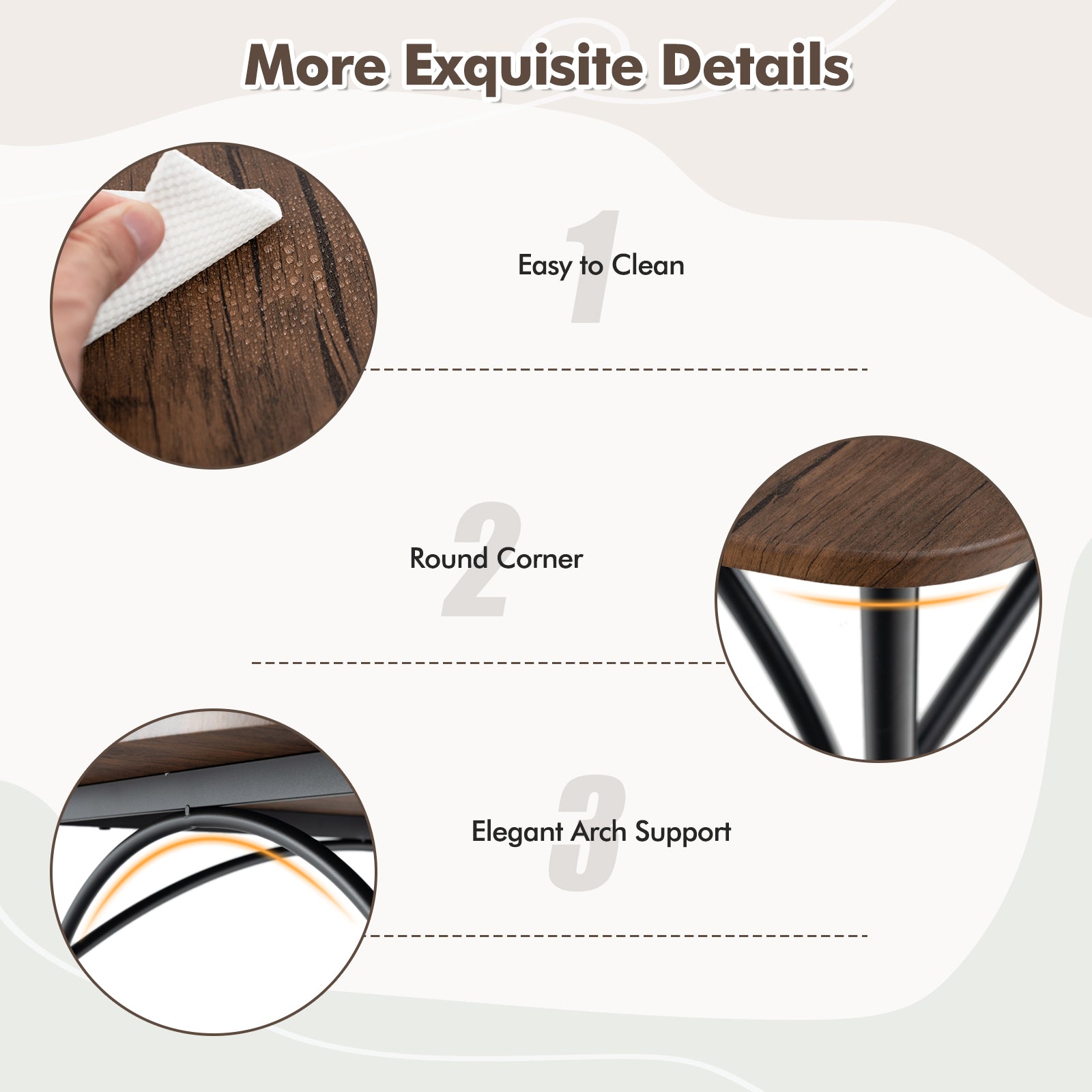 3-Piece Dining Table Set for 4 with Metal Frame