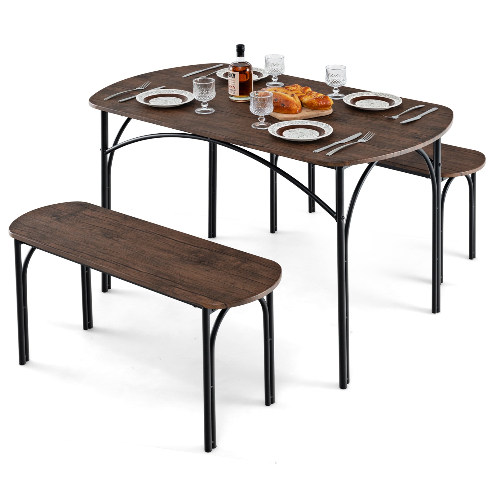 3-Piece Dining Table Set for 4 with Metal Frame