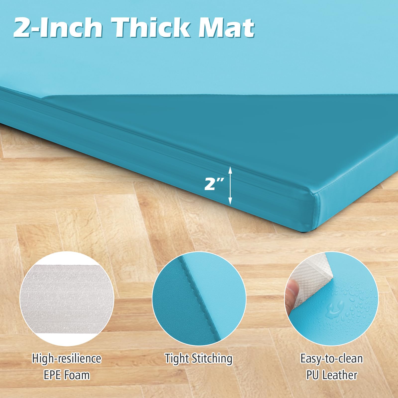 10 Feet x 4 Feet x 2 Inch Folding Exercise Mat with Hook and Loop Fasteners