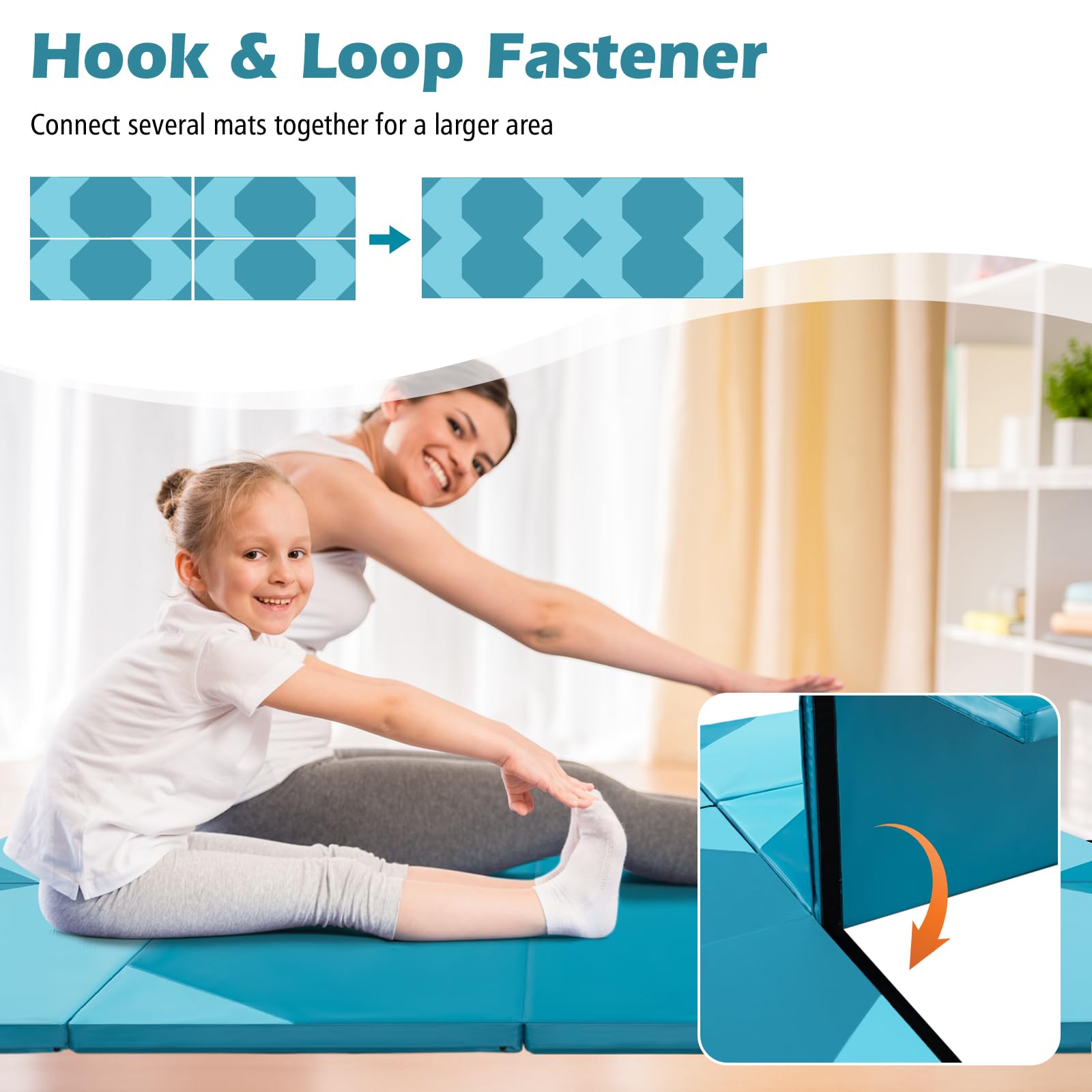 10 Feet x 4 Feet x 2 Inch Folding Exercise Mat with Hook and Loop Fasteners
