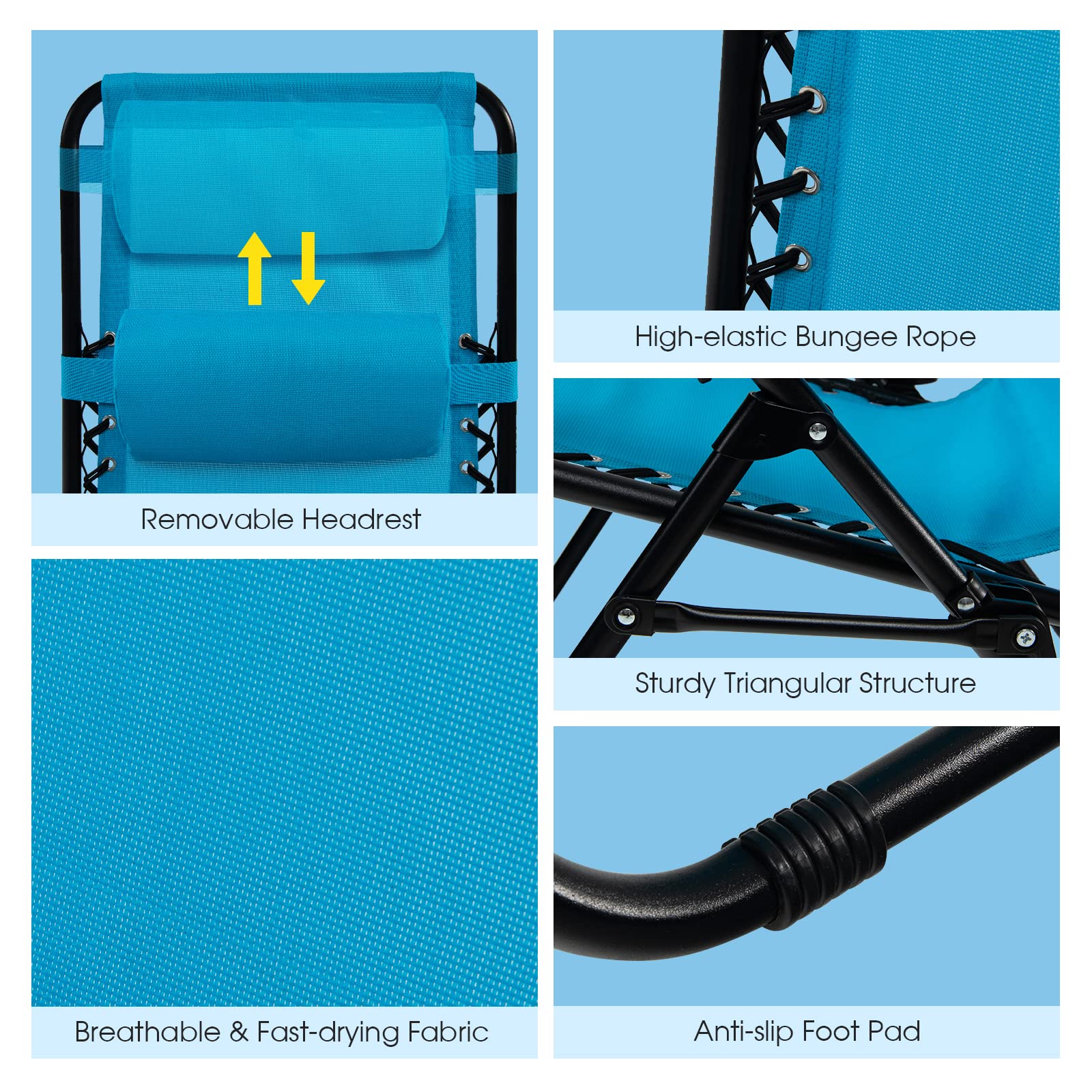 SUGIFT 2 Pieces Folding Lounge Chair with Zero Gravity