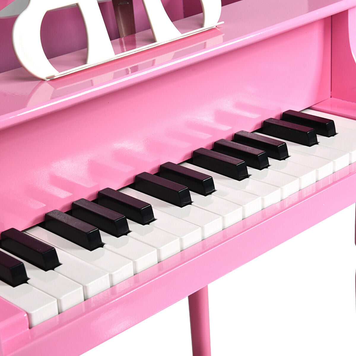30-Key Wood Toy Kids Grand Piano with Bench & Music Rack-Pink