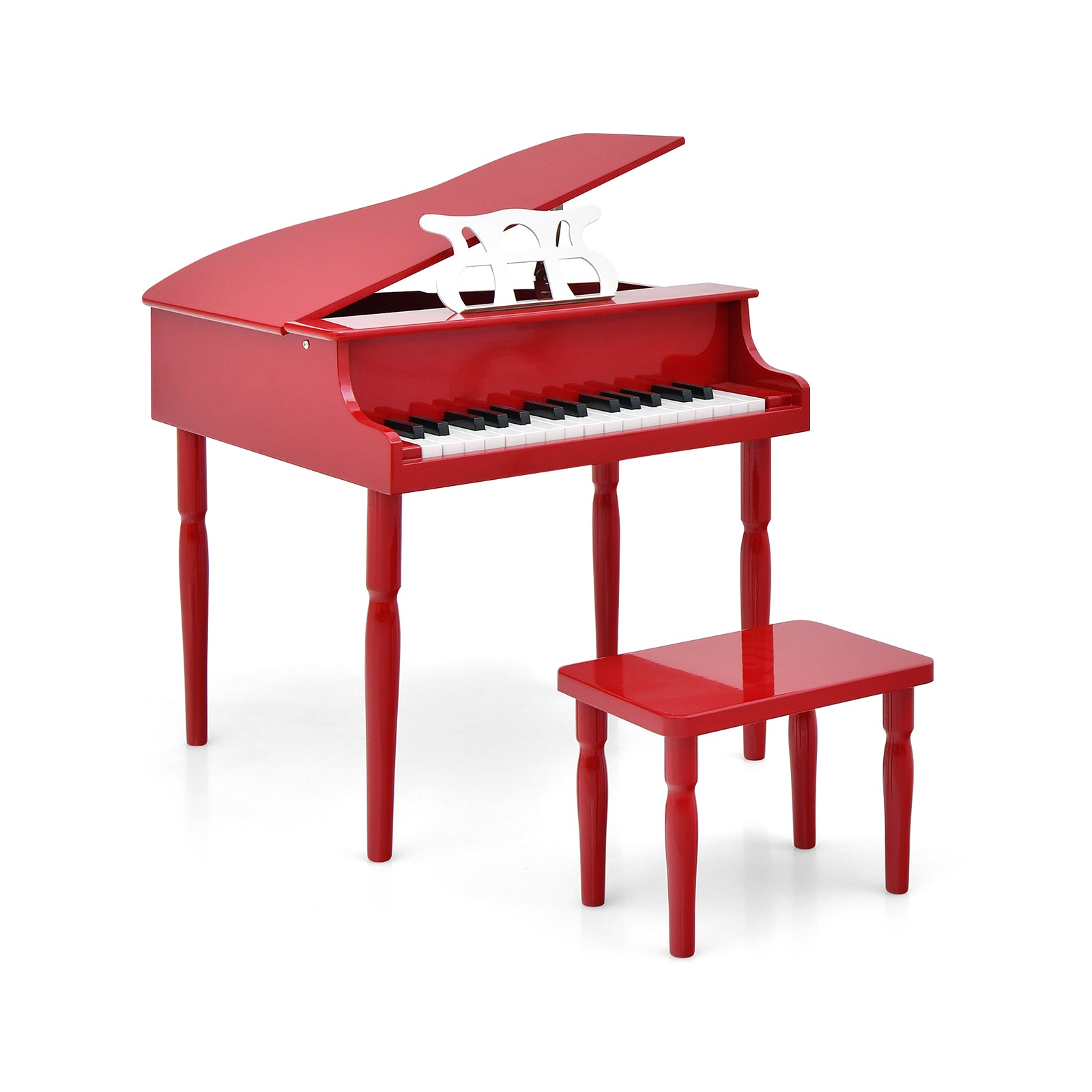 30-Key Wood Toy Kids Grand Piano with Bench and Music Rack-Red