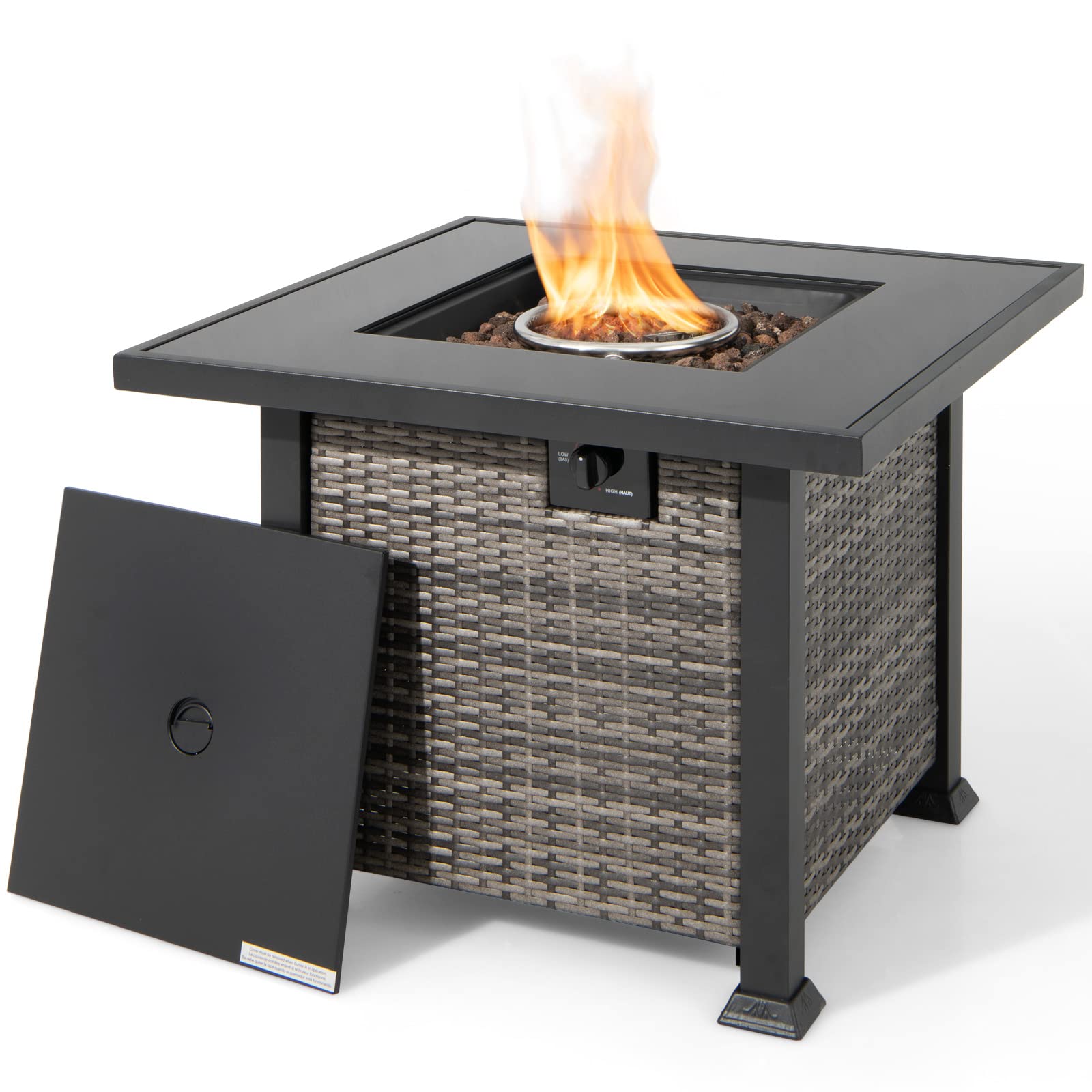 32 Inch Square Propane Fire Pit Table with Lava Rocks Cover-Gray