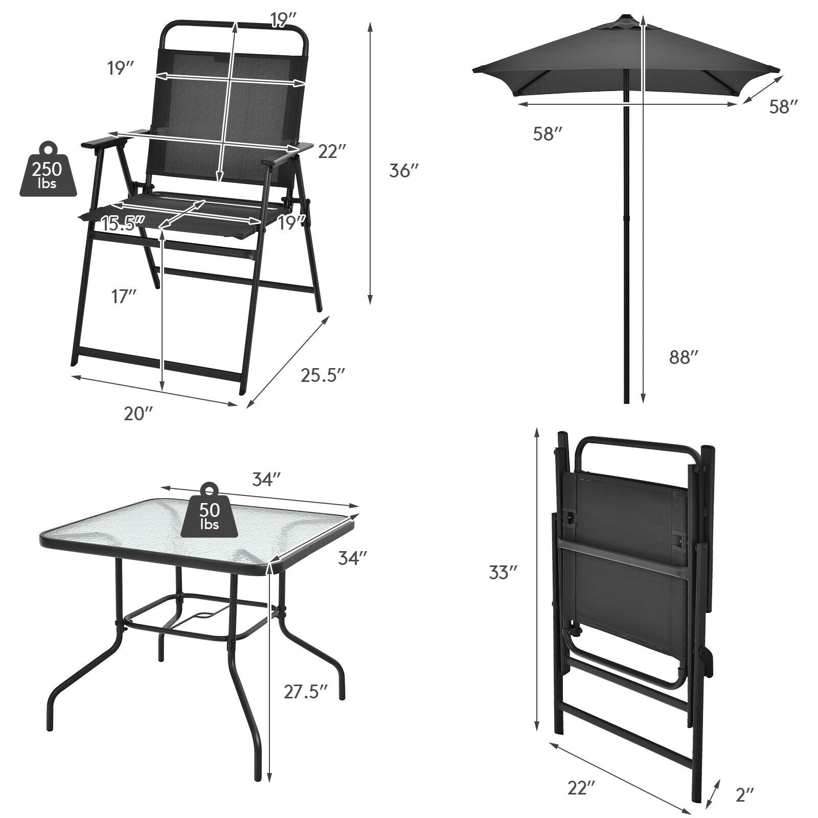 SUGIFT 6 Pieces Patio Dining Set with Umbrella