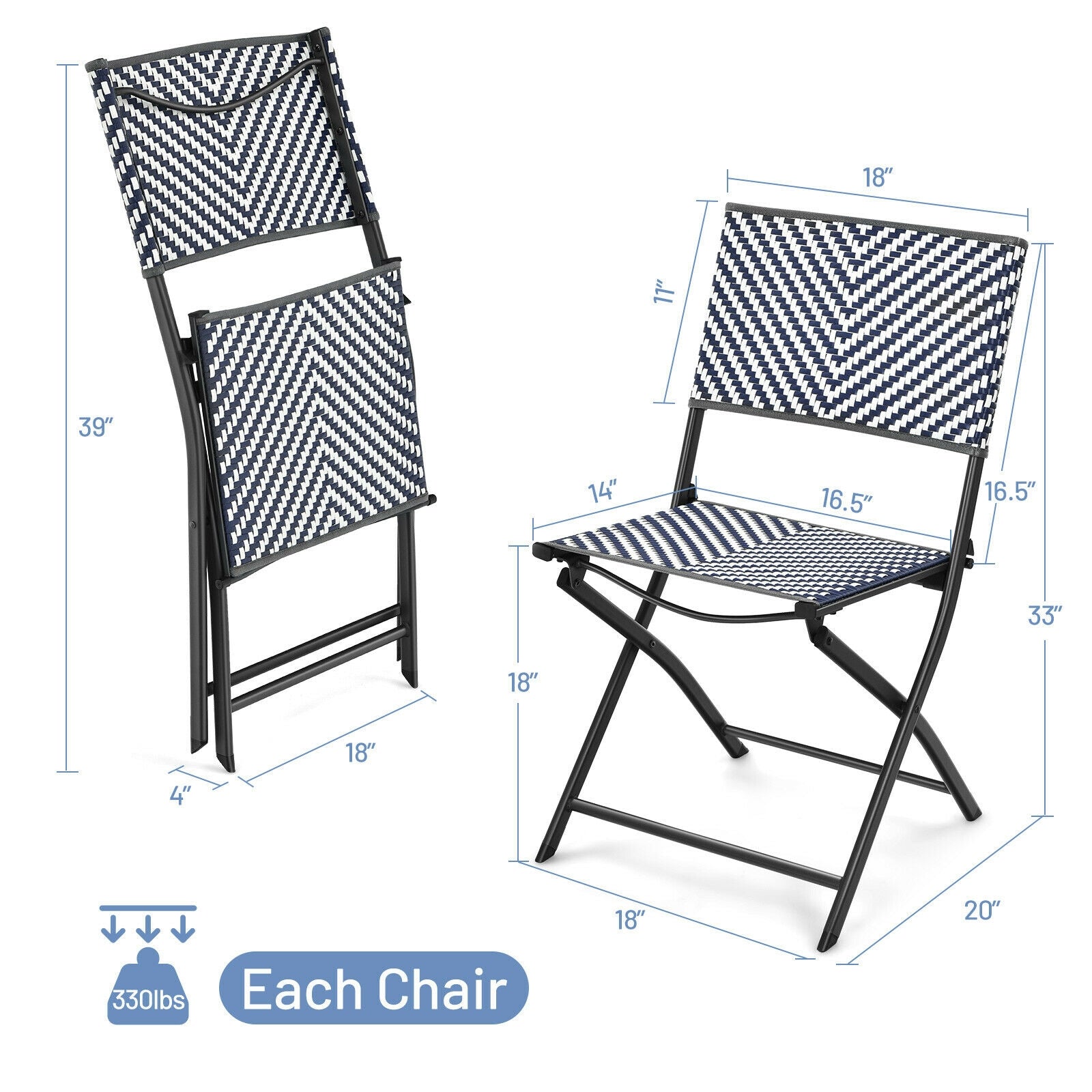 SUGIFT Set of 4 Patio Folding Rattan Dining Chairs for Camping and Garden