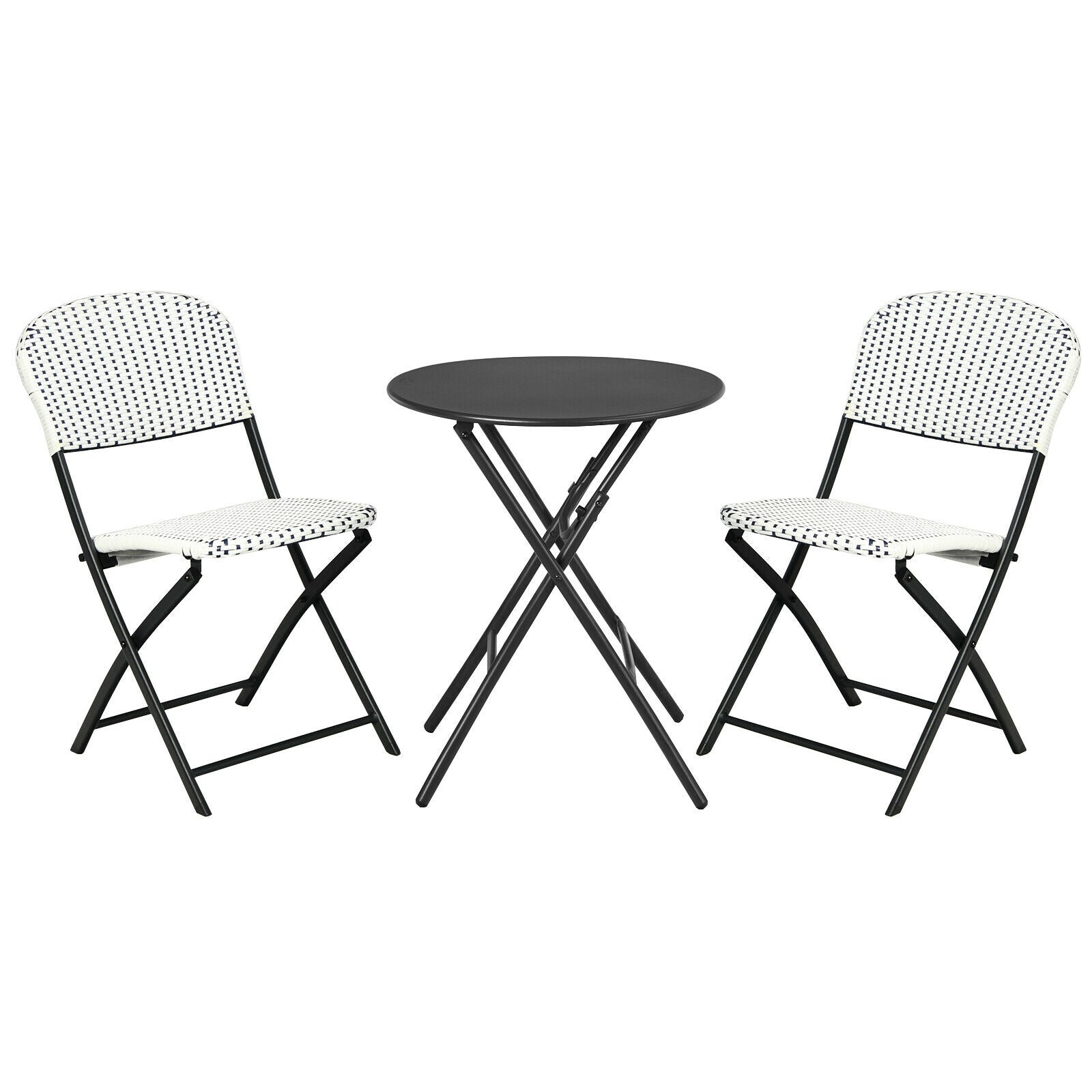 SUGIFT 3 Pieces Patio Rattan Bistro Set with Round Dining Table and 2 Chairs