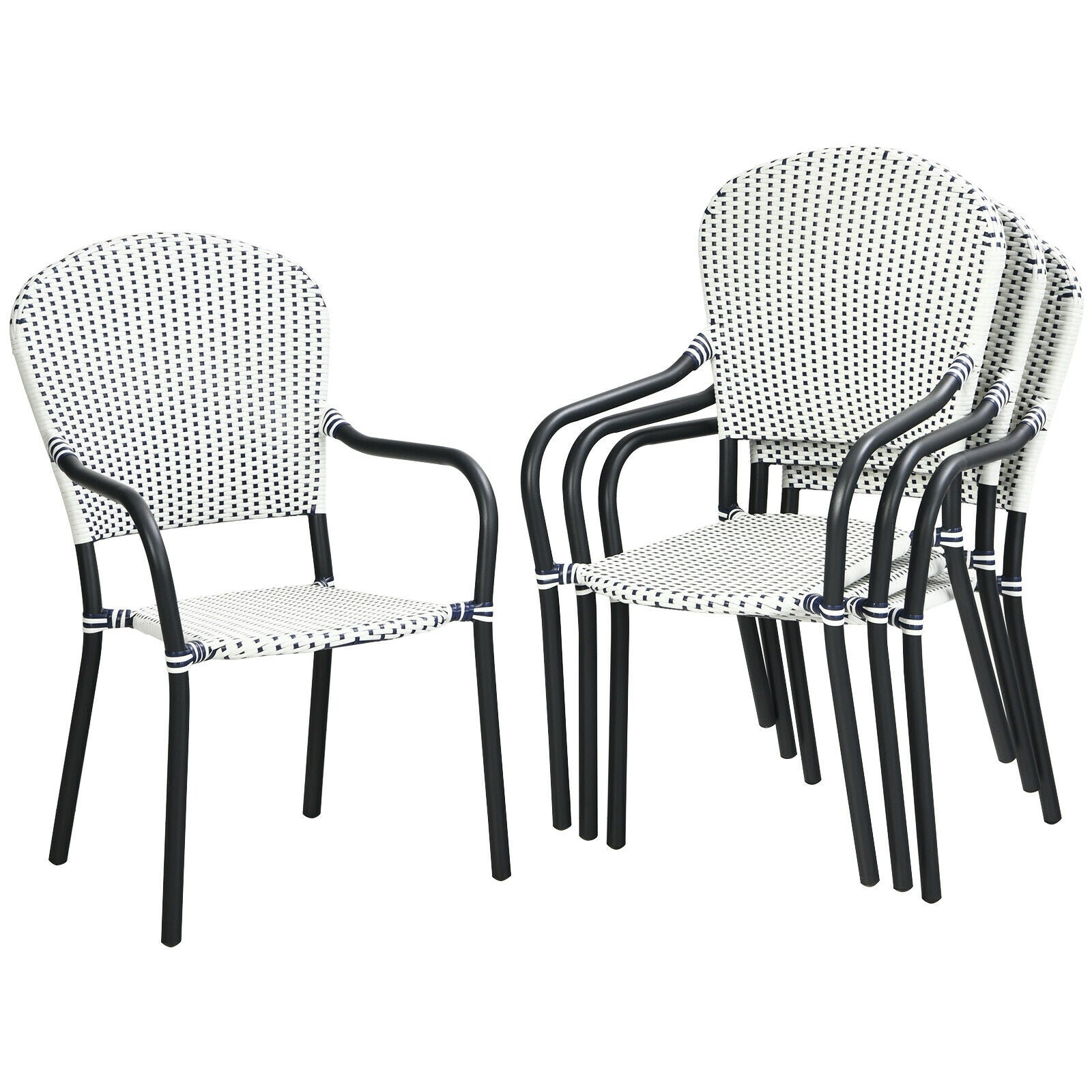 SUGIFT Set of 4 Patio Rattan Stackable Dining Chair with? Armrest for Garden