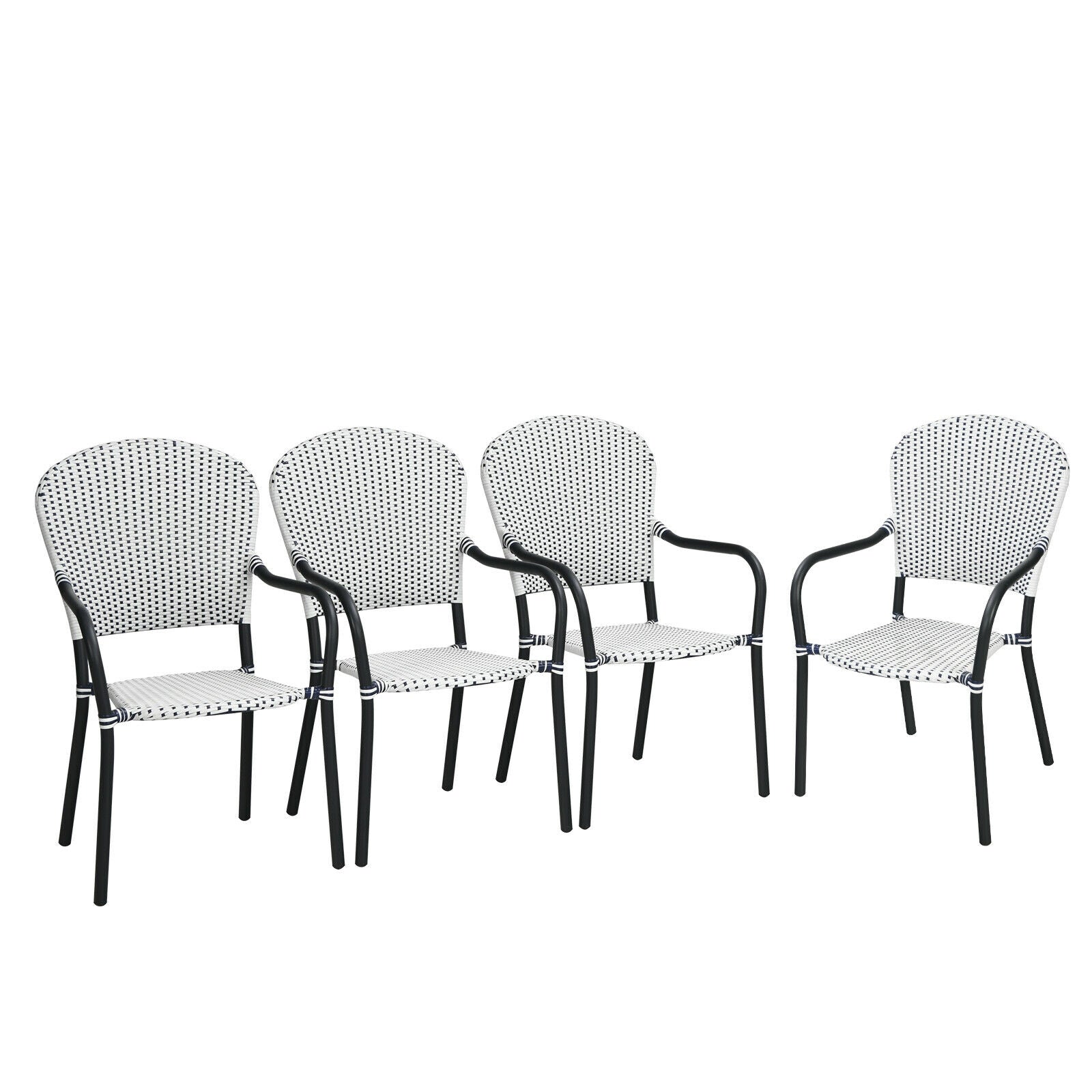 SUGIFT Set of 4 Patio Rattan Stackable Dining Chair with? Armrest for Garden