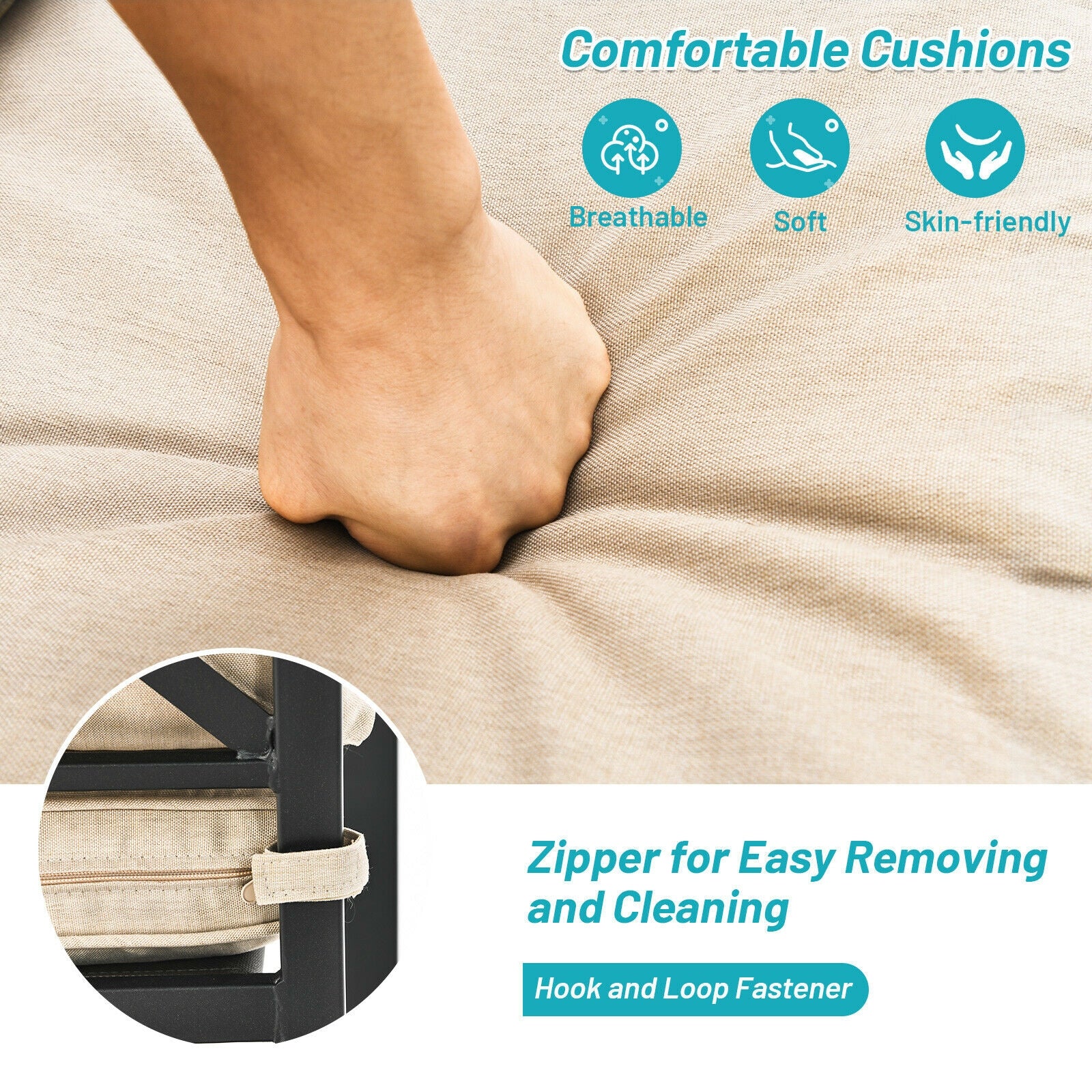 SUGIFT 4 Pieces Outdoor Dining Set with Removable Cushions and Rustproof Steel Frame