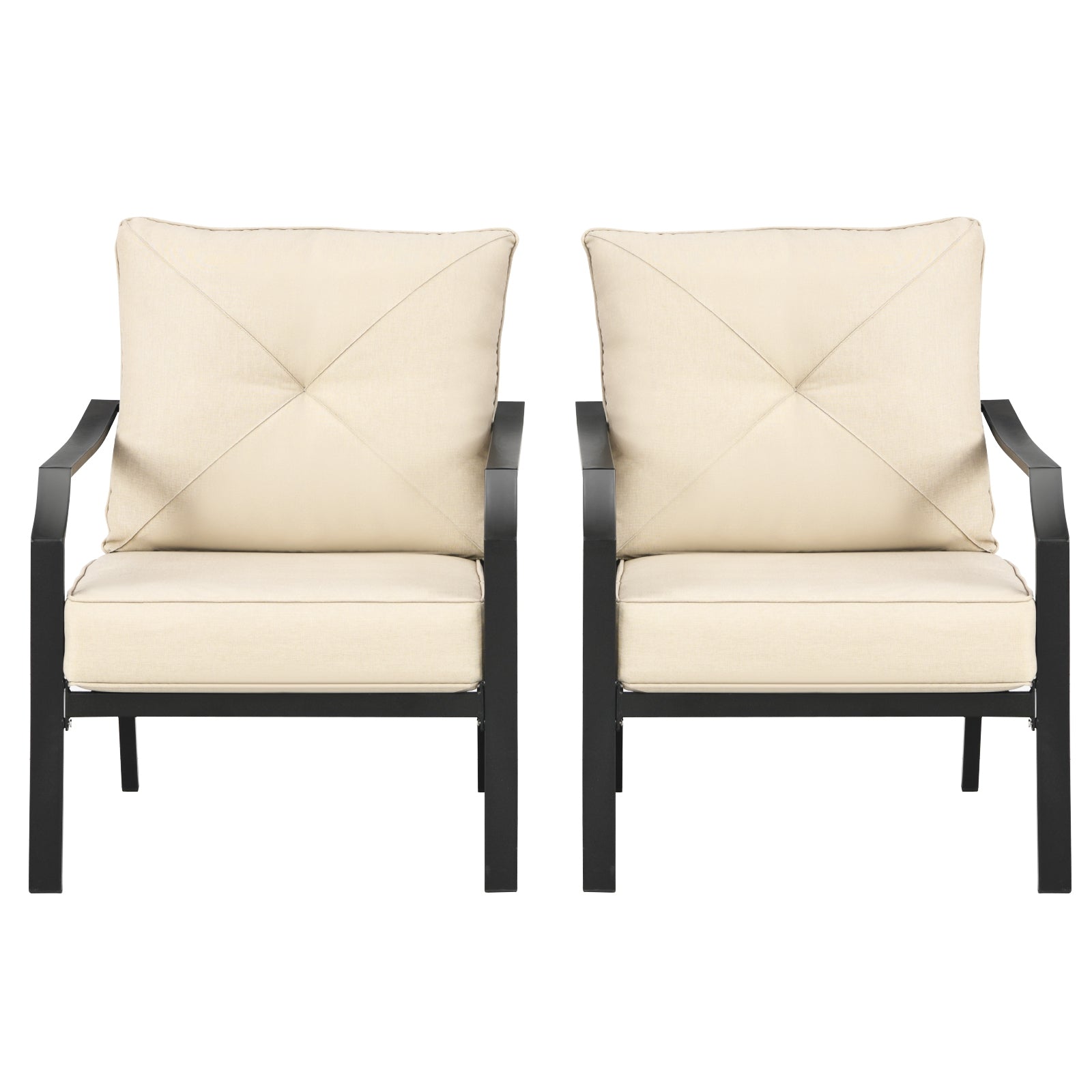 2 Pieces Patio Dining Set with Padded Cushions Armrest Steel Frame