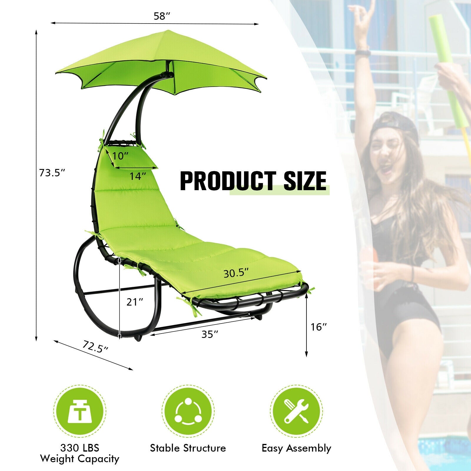 SUGIFT Hammock Chair with Shade Canopy and Built-in Pillow