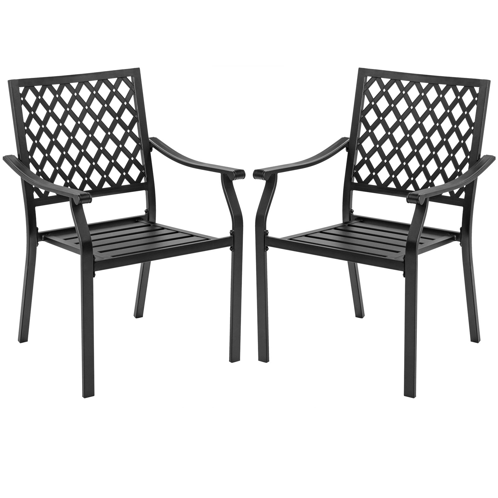 SUGIFT Set of 2 Patio Dining Chairs with Curved Armrests and Reinforced Steel Frame