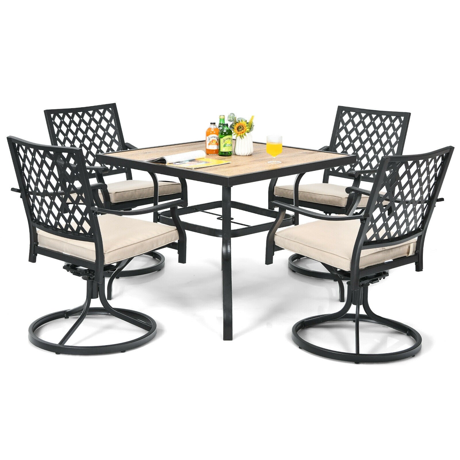 SUGIFT 5-Piece Outdoor Patio Dining Set with Soft Cushions