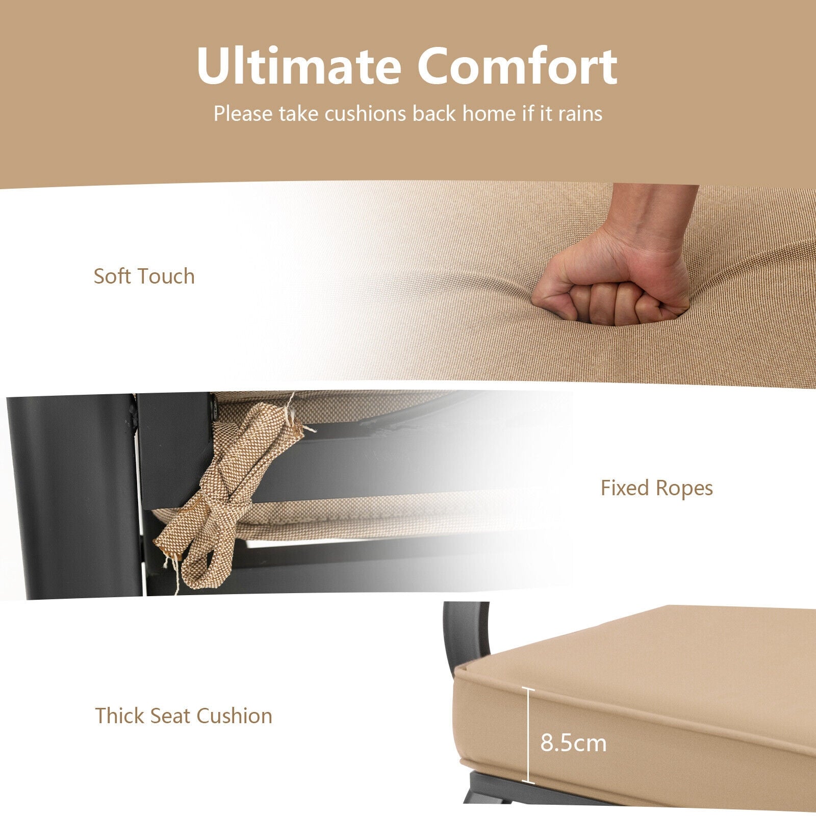 SUGIFT Patio 2-Person Glider Bench Rocking Loveseat with Cushioned Armrest