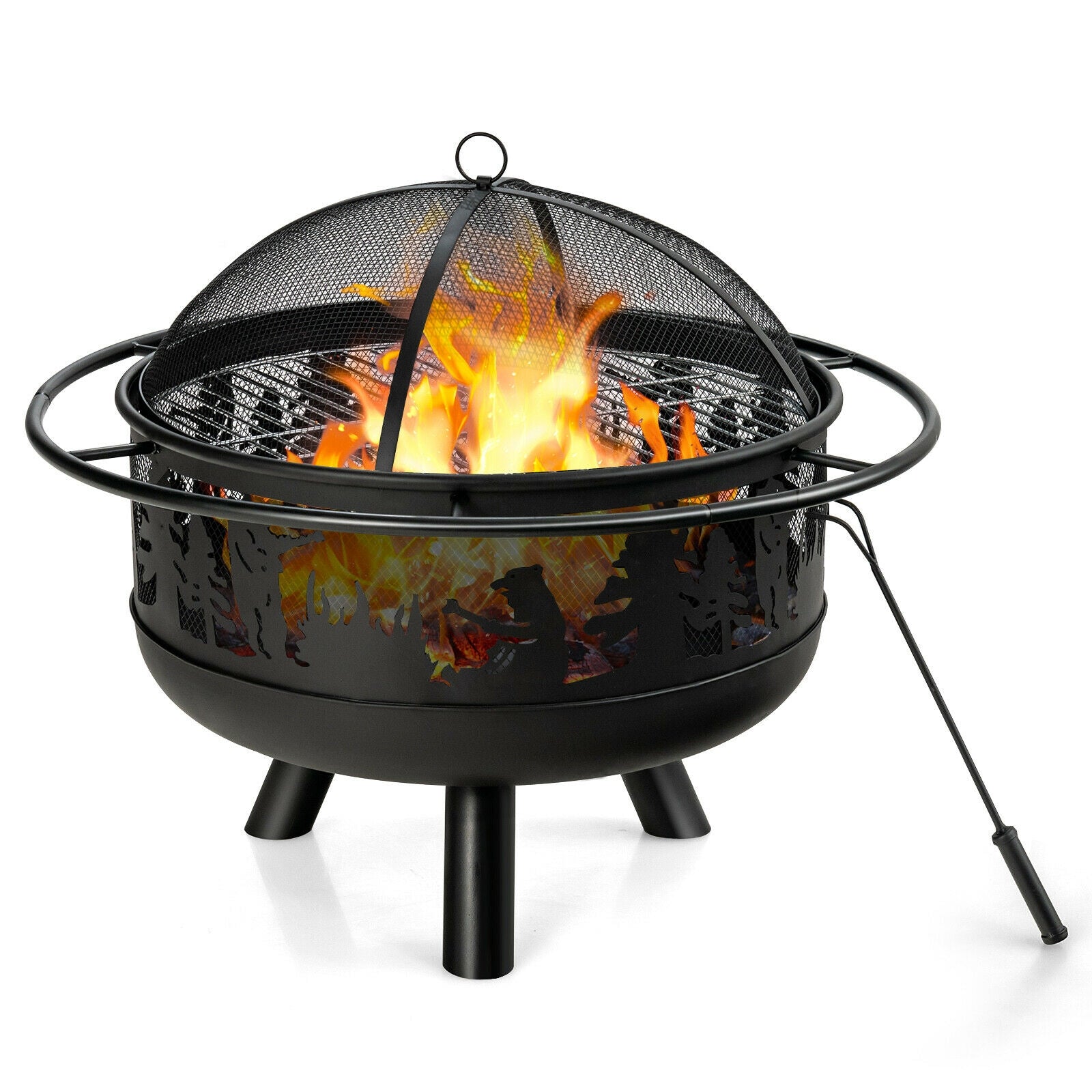 30 Inch Outdoor Wood Burning Fire Pit with Fire Poker and Cooking Grill