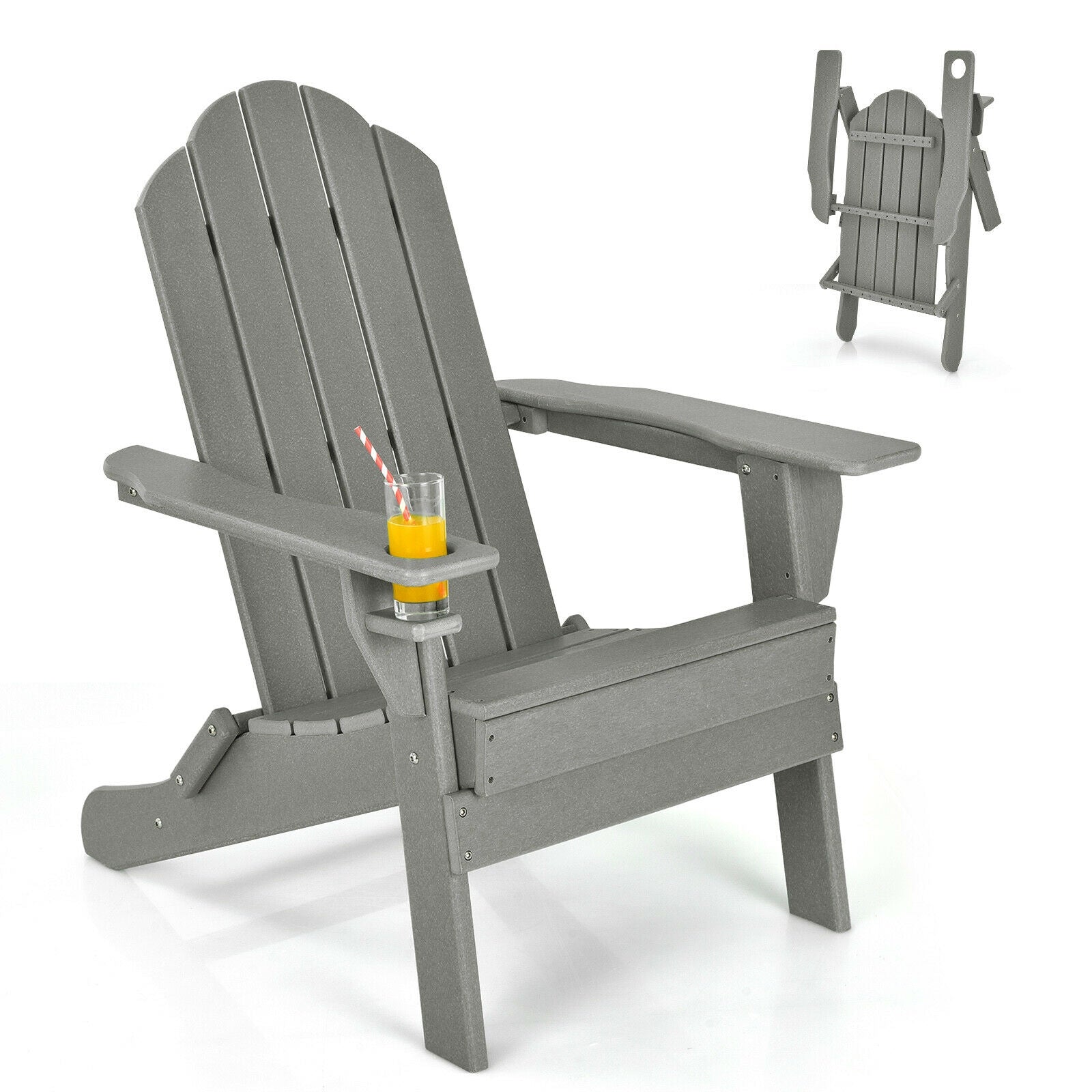 SUGIFT Foldable Weather Resistant Patio Chair with Built-in Cup Holder