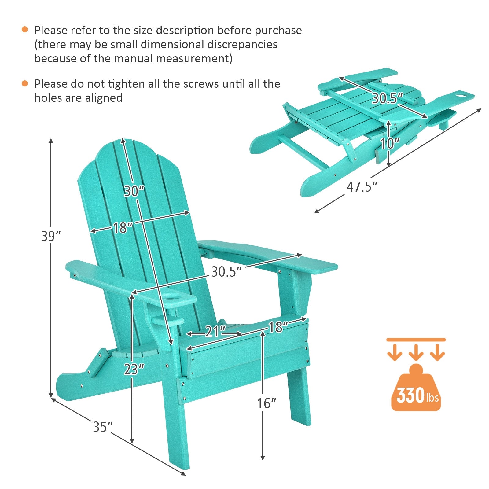 SUGIFT Foldable Weather Resistant Patio Chair with Built-in Cup Holder