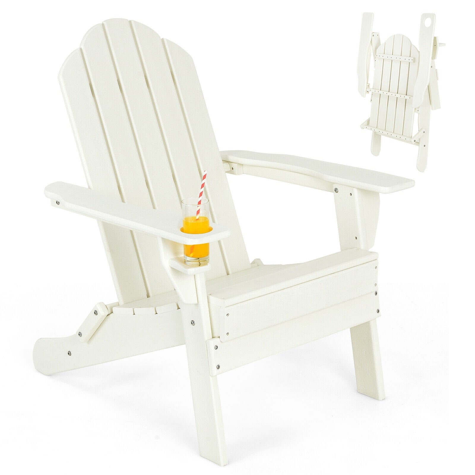 SUGIFT Foldable Weather Resistant Patio Chair with Built-in Cup Holder