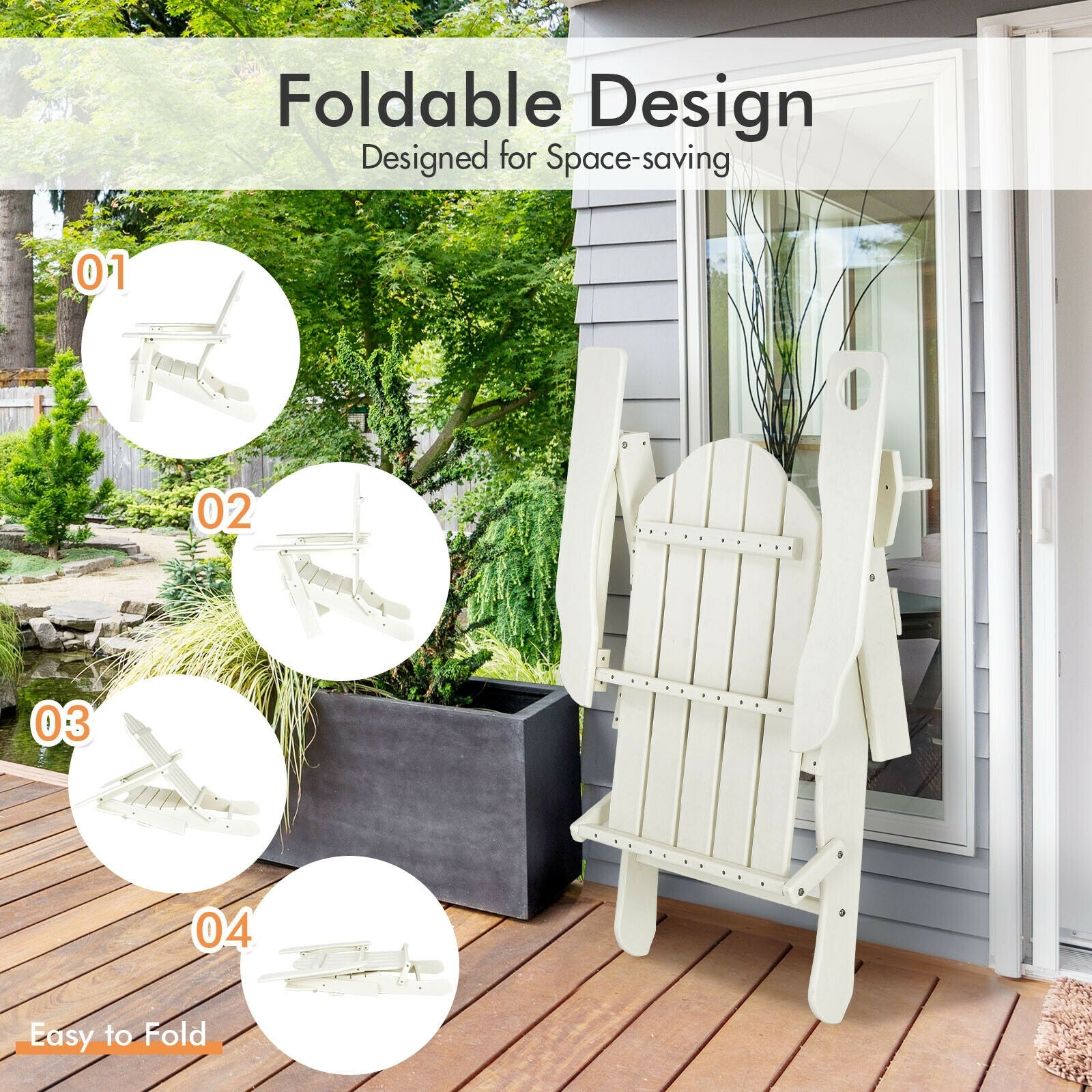 SUGIFT Foldable Weather Resistant Patio Chair with Built-in Cup Holder