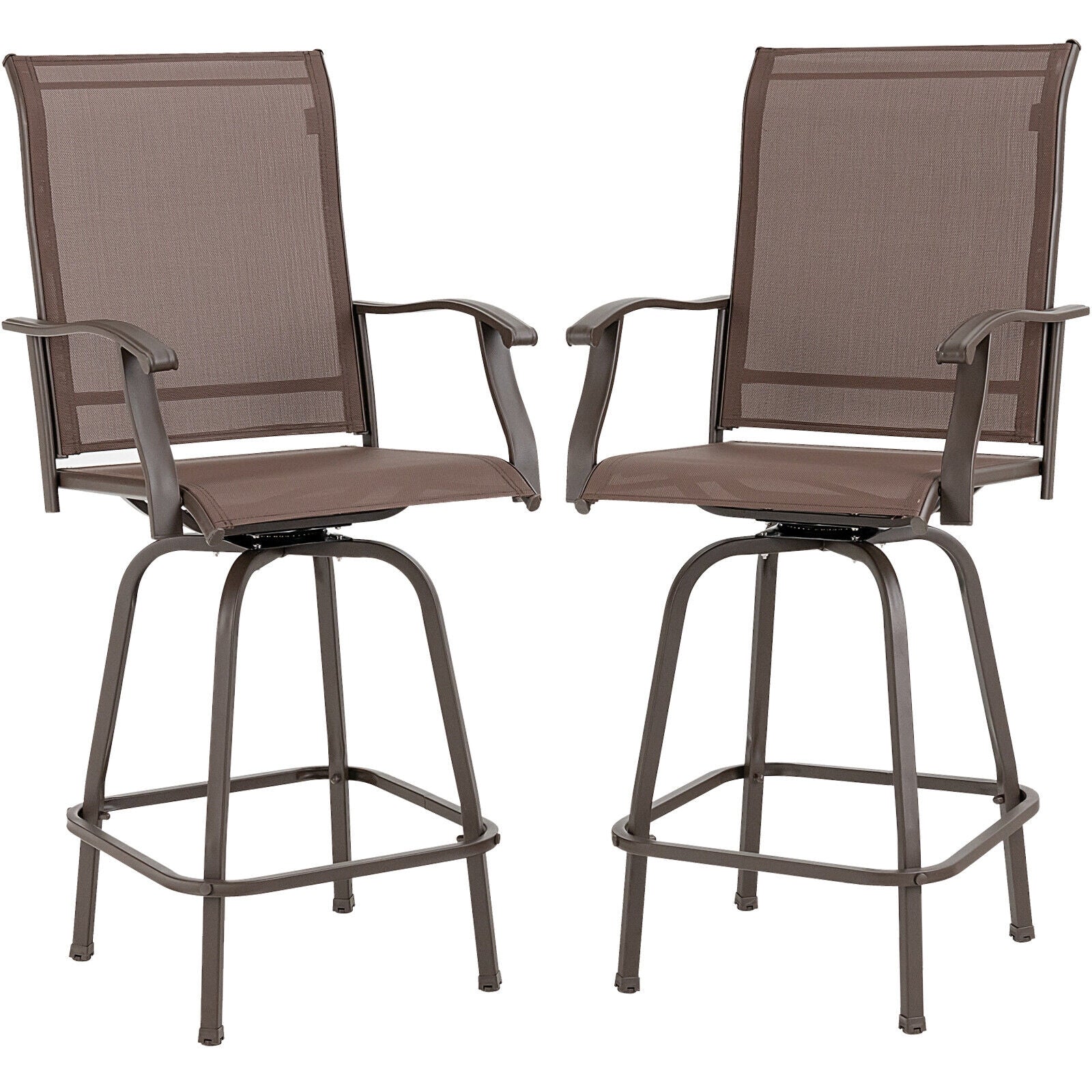 SUGIFT 2 Pieces 360 Rotating Bar Stool Set with Armrests for Patio