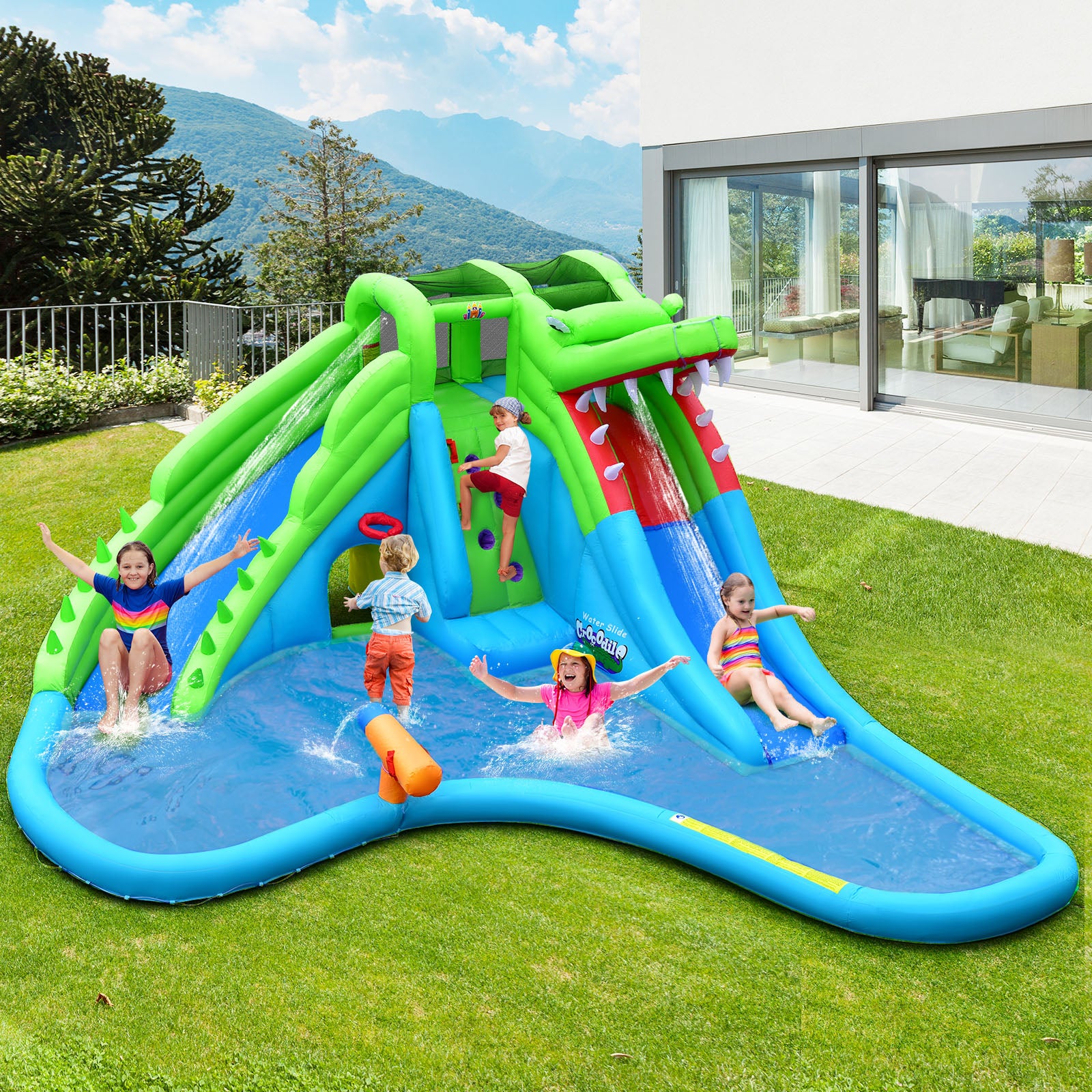 SUGIFT Inflatable Crocodile Style Water Slide Upgraded Kids Bounce Castle with 780W Blower