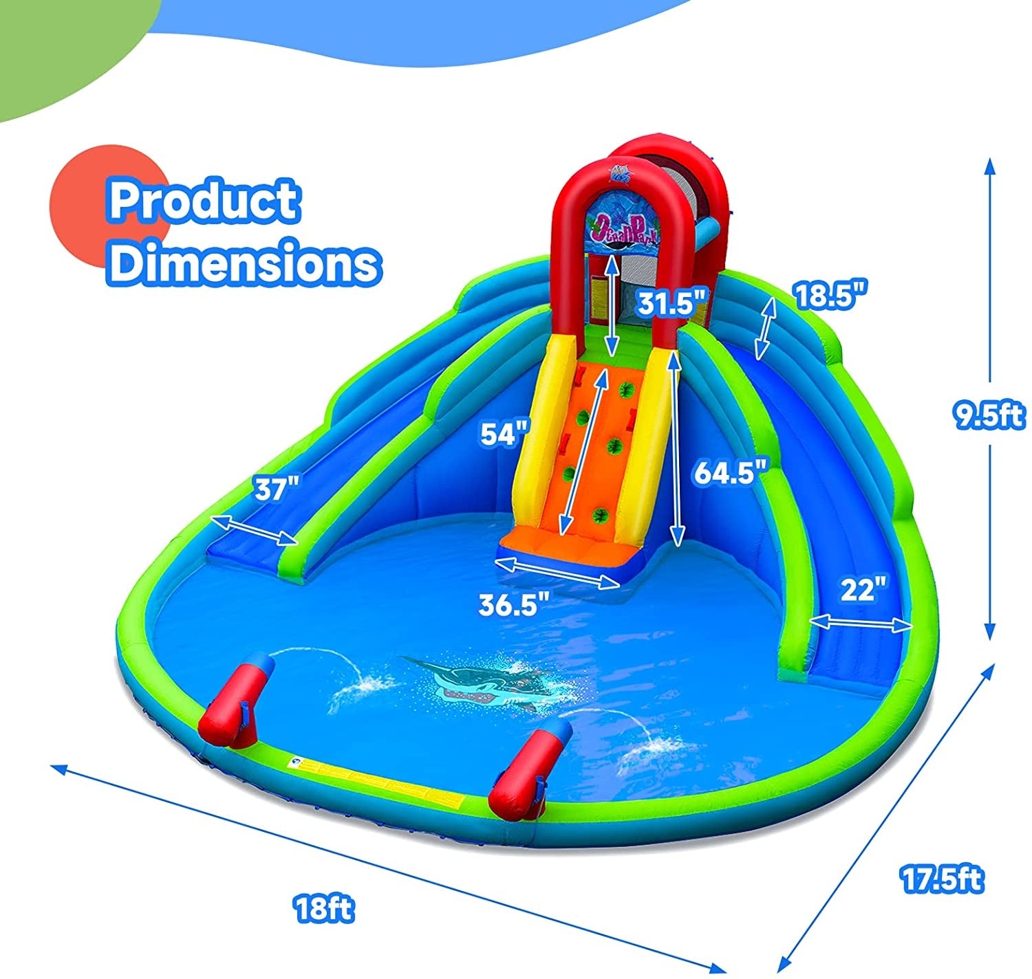 SUGIFT Inflatable Water Park Waterslide for Kids Backyard with 780W Air Blower