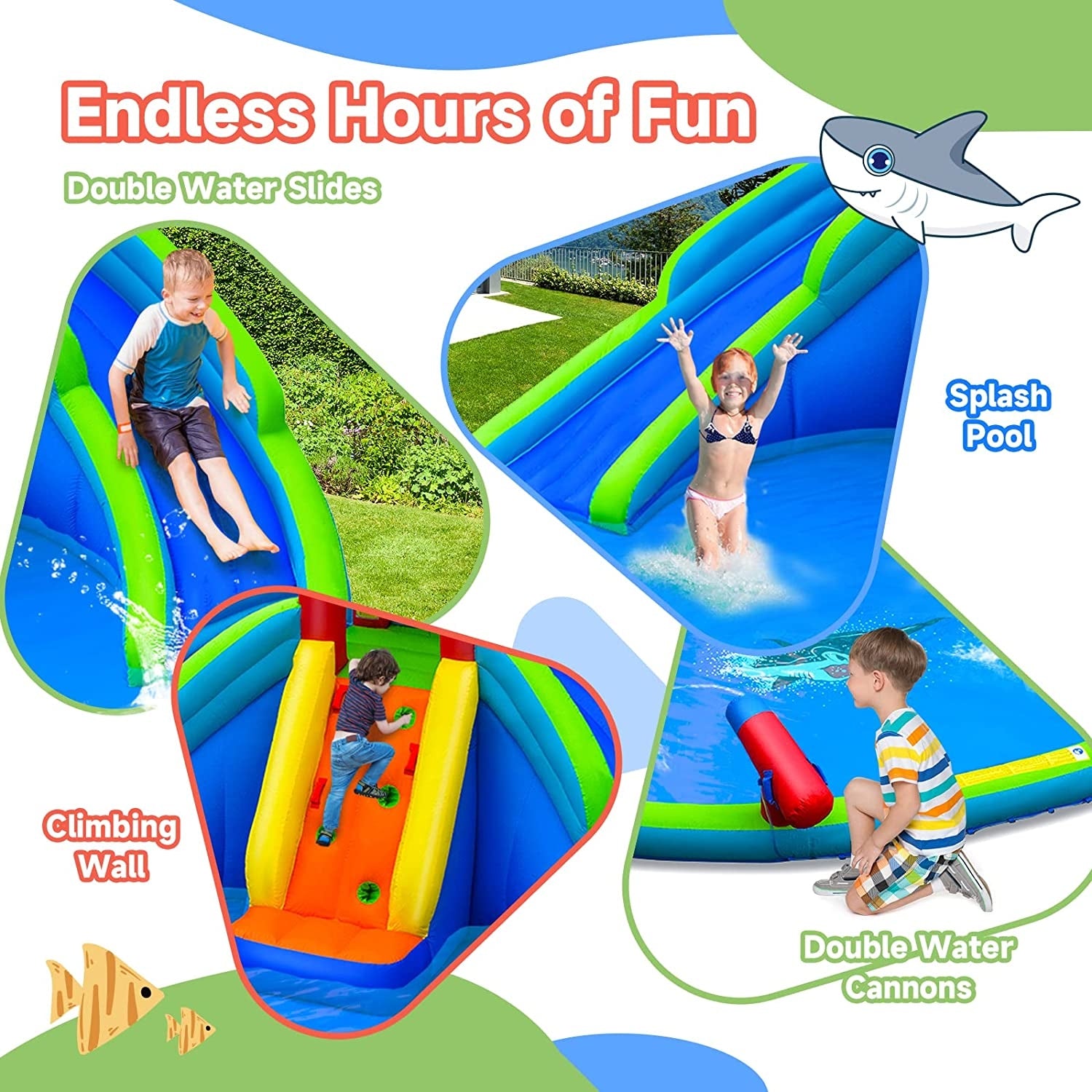 SUGIFT Inflatable Water Park Waterslide for Kids Backyard with 780W Air Blower