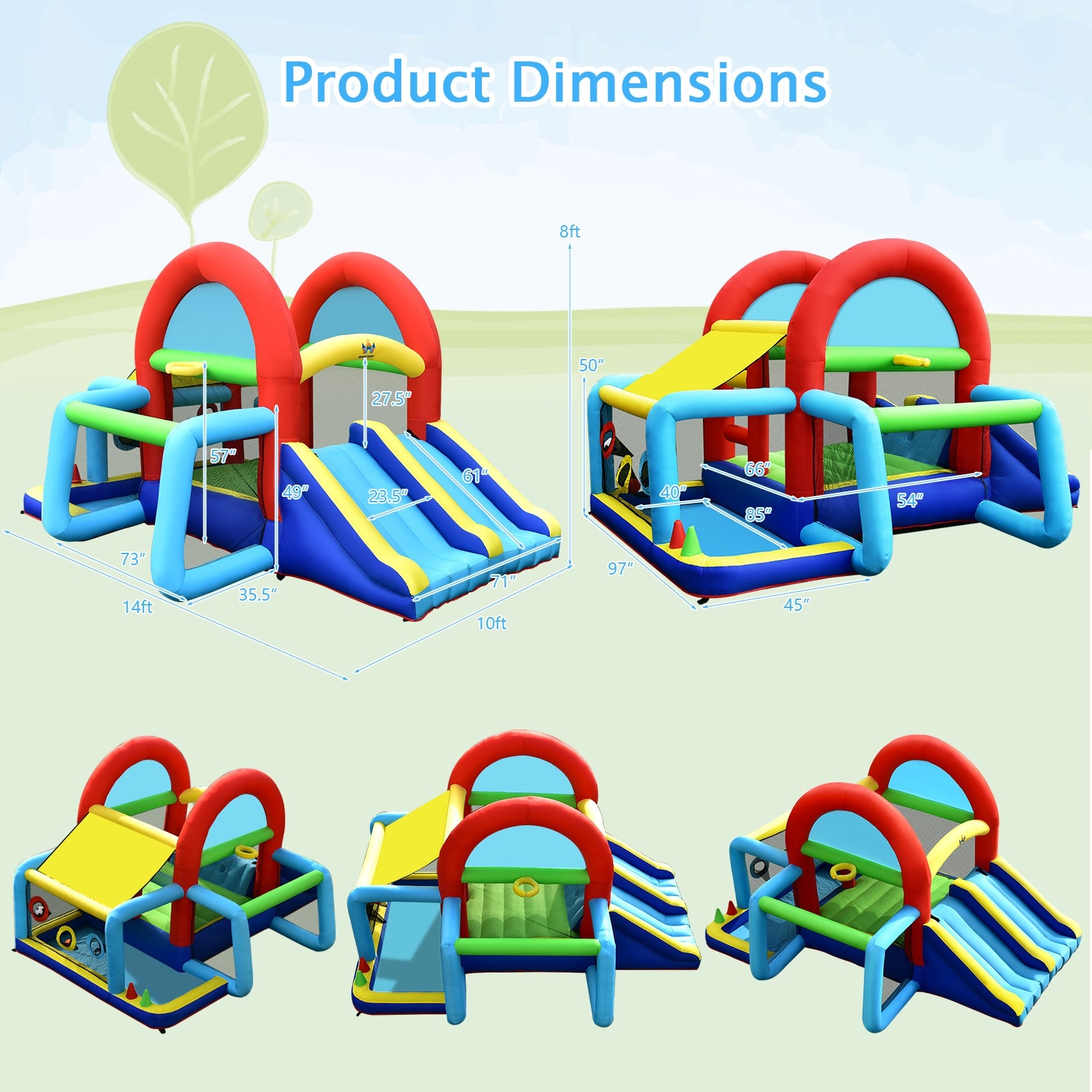 SUGIFT Inflatable Jumping Castle Bounce House with Dual Slides and 480W Blower