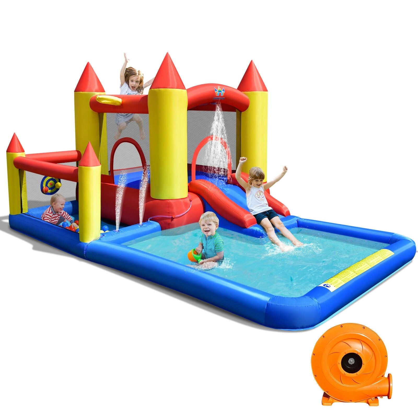 SUGIFT Inflatable Water Slide Castle Kids Bounce House with 480W Blower