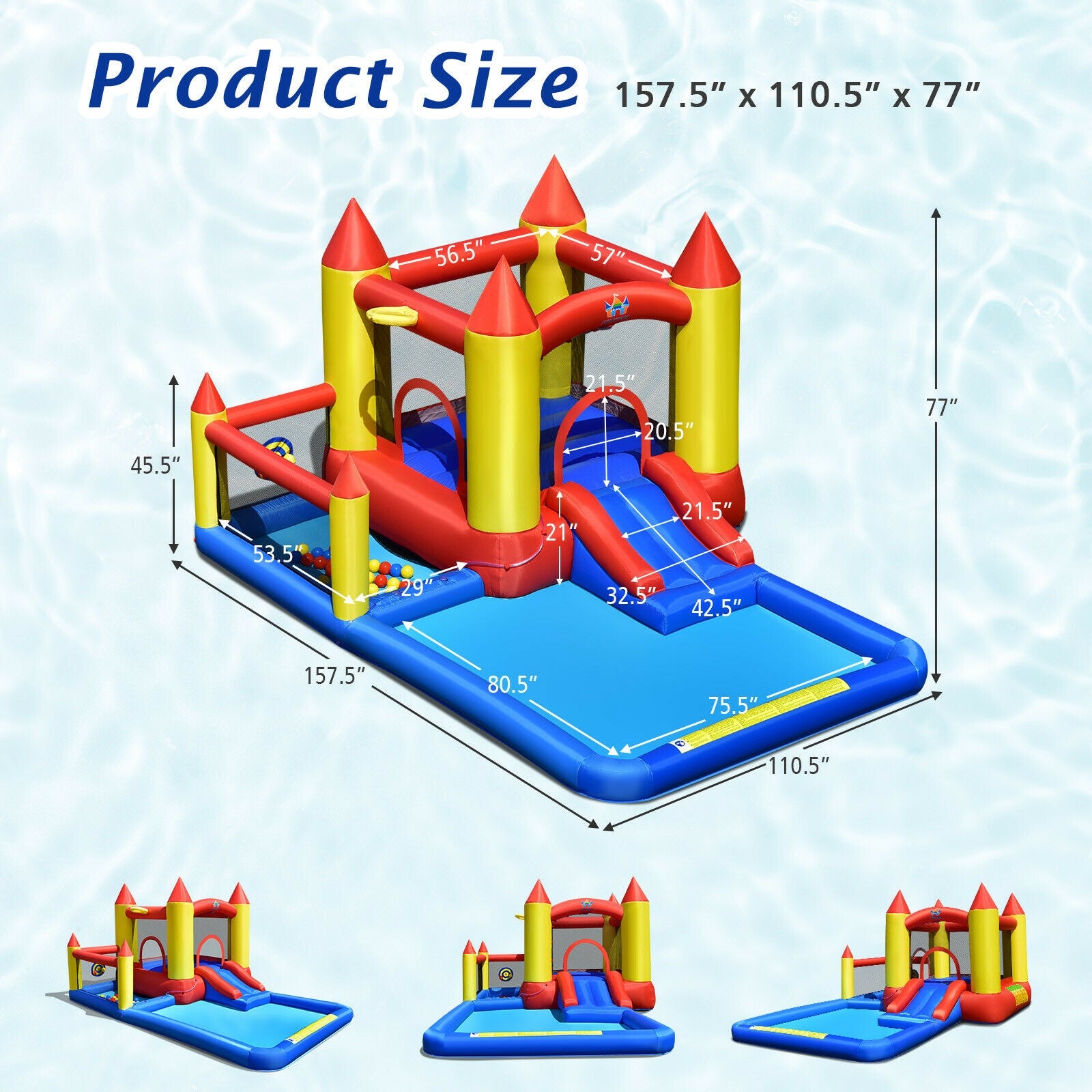 SUGIFT Inflatable Water Slide Castle Kids Bounce House with 480W Blower