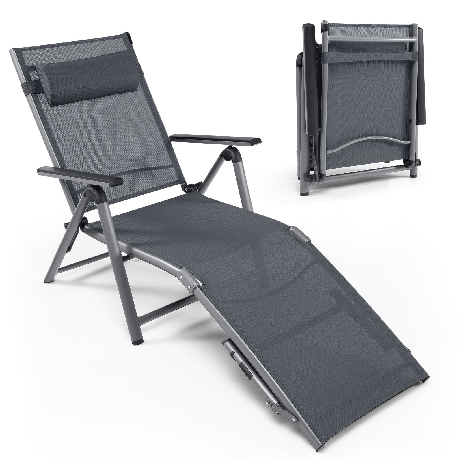 SUGIFT Outdoor Aluminum Chaise Lounge Chair with Quick-Drying Fabric