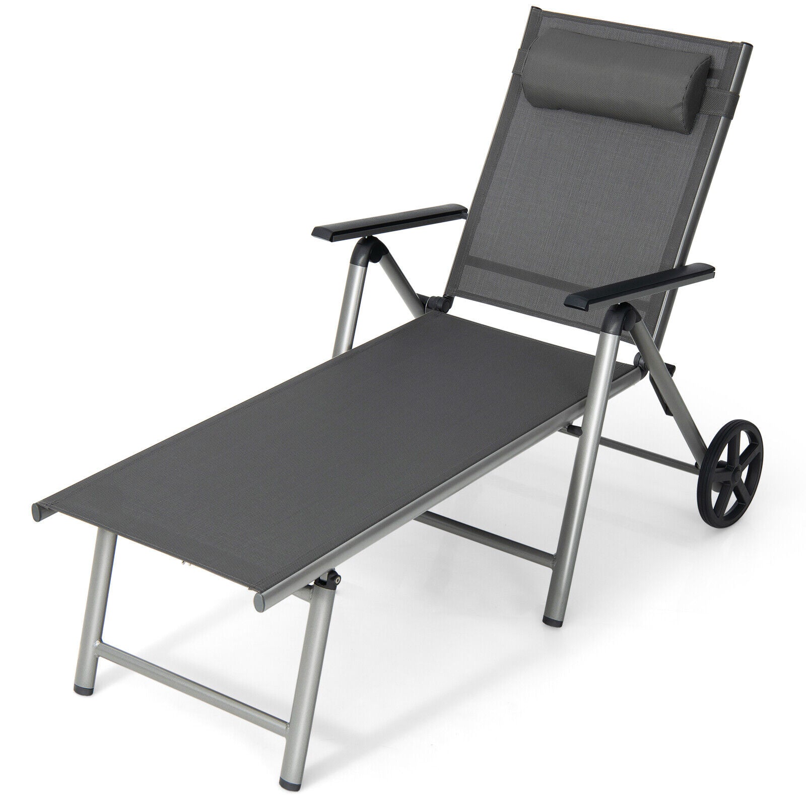 SUGIFT Adjustable Patio Folding Chaise Lounge Chair with Wheels