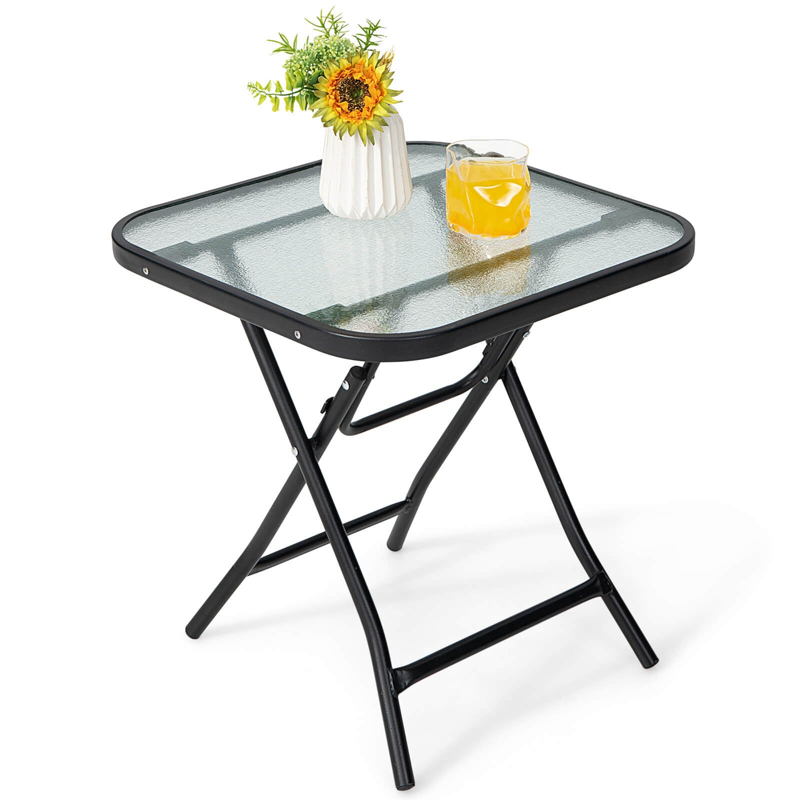 SUGIFT 18 Inch Square Patio Bistro Table with Rustproof Frame