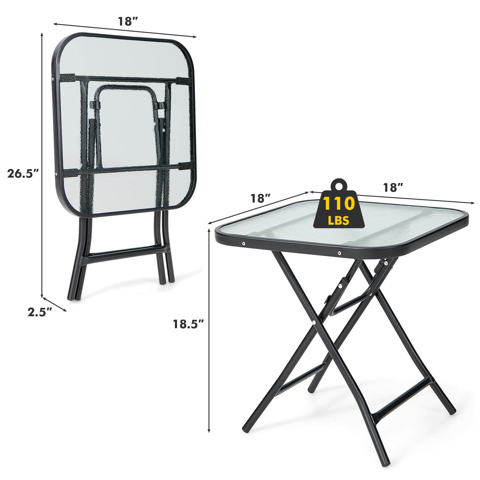SUGIFT 18 Inch Square Patio Bistro Table with Rustproof Frame